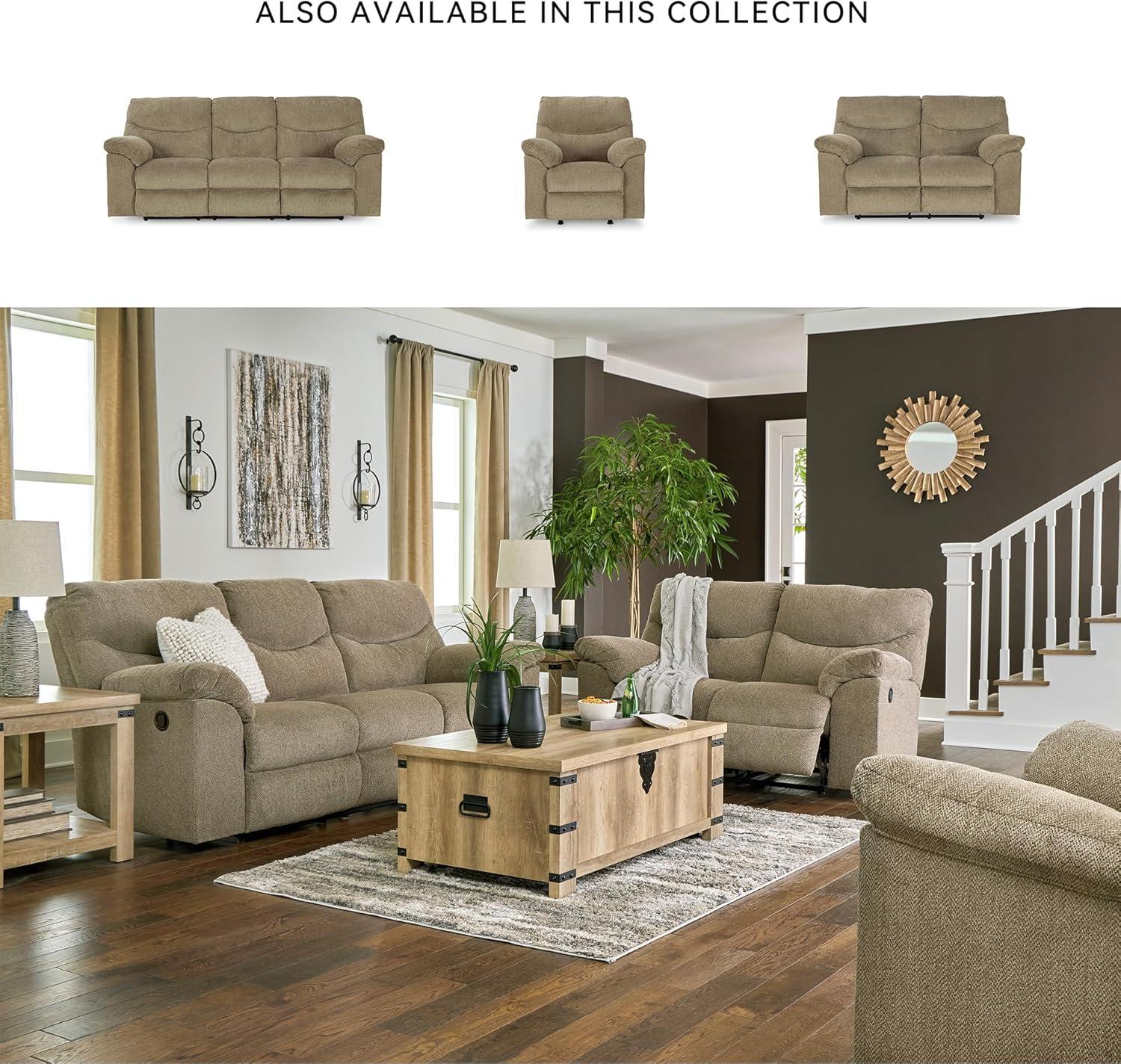 imageSignature Design by Ashley Alphons Transitional Tufted Reclining Loveseat Light GrayLight Brown
