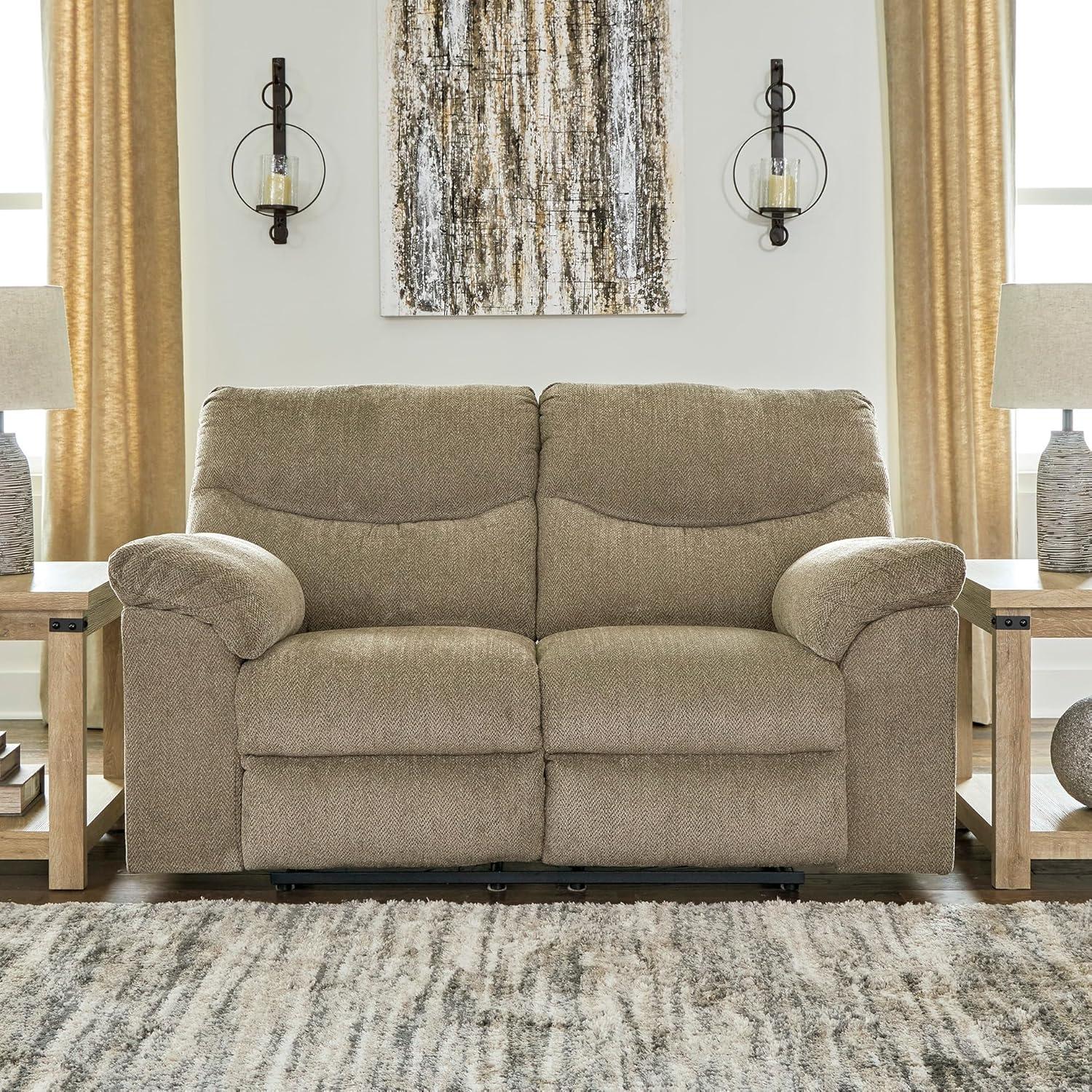 imageSignature Design by Ashley Alphons Transitional Tufted Reclining Loveseat Light GrayLight Brown