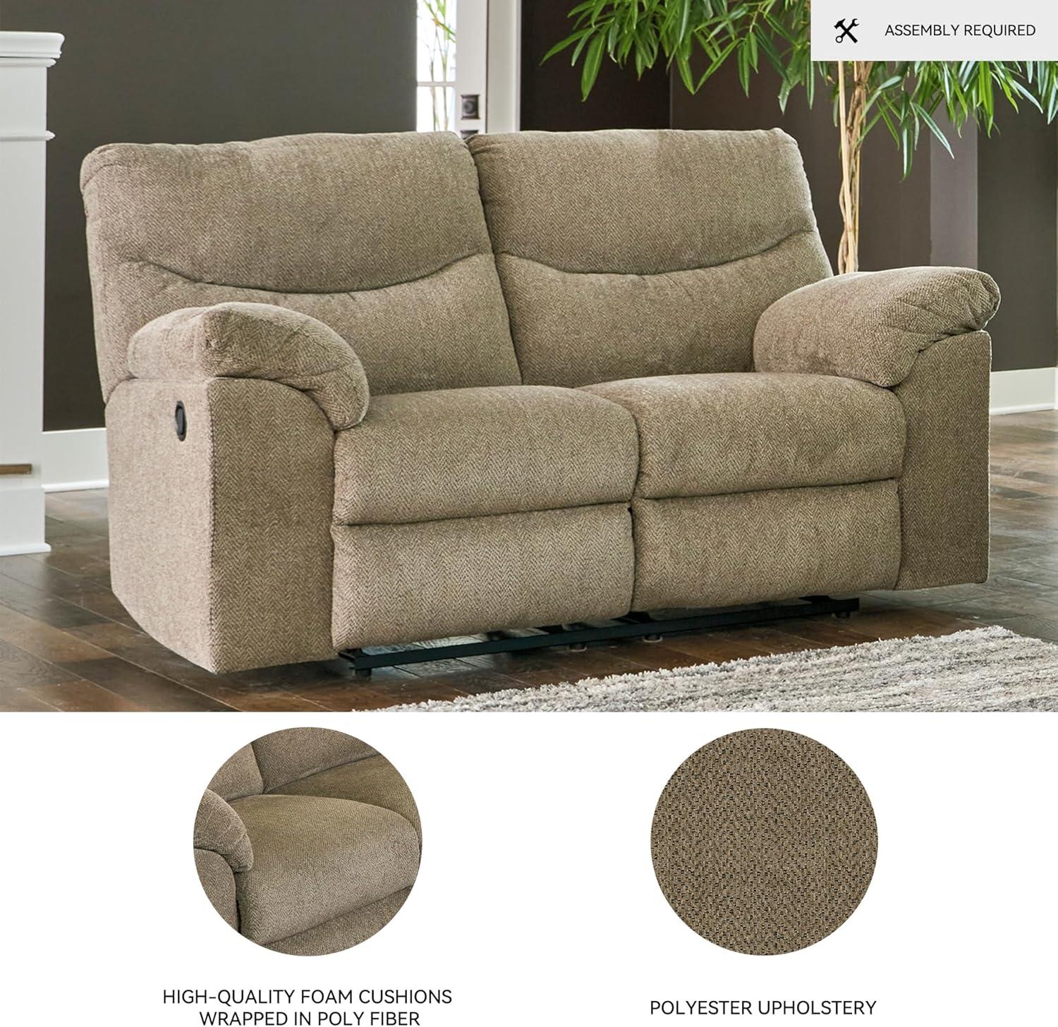 imageSignature Design by Ashley Alphons Transitional Tufted Reclining Loveseat Light GrayLight Brown