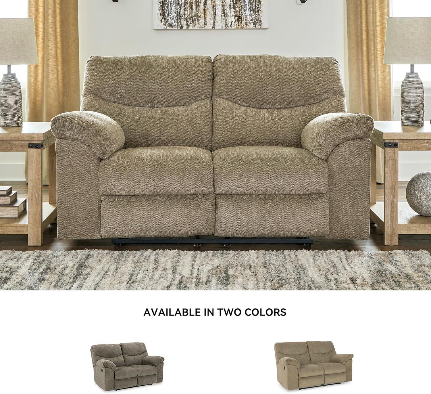 imageSignature Design by Ashley Alphons Transitional Tufted Reclining Loveseat Light GrayLight Brown