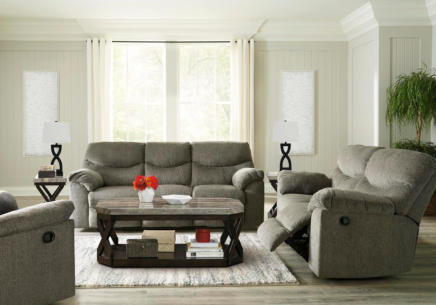 imageSignature Design by Ashley Alphons Transitional Tufted Reclining Loveseat Light GrayLight Gray