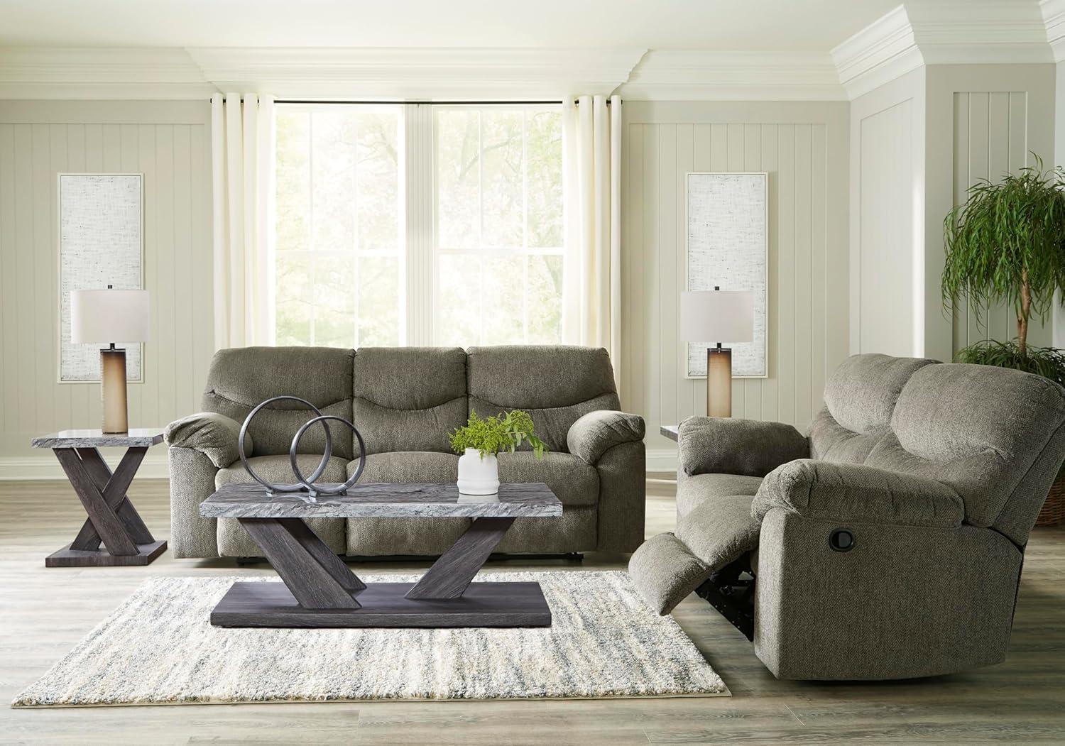 imageSignature Design by Ashley Alphons Transitional Tufted Reclining Loveseat Light GrayLight Gray