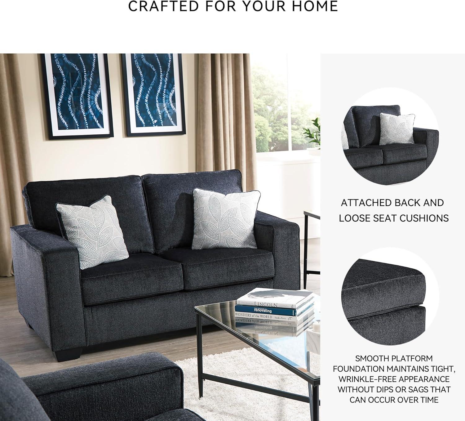 imageSignature Design by Ashley Altari Modern Loveseat with 2 Accent Pillows Light GrayCharcoal