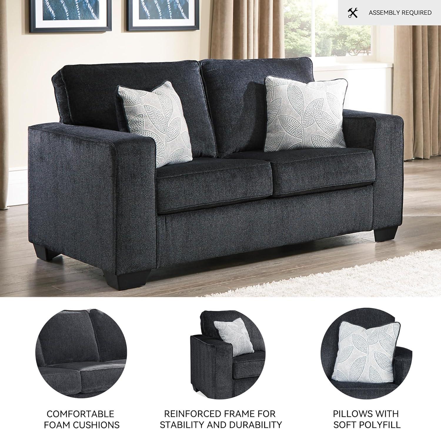 imageSignature Design by Ashley Altari Modern Loveseat with 2 Accent Pillows Light GrayCharcoal