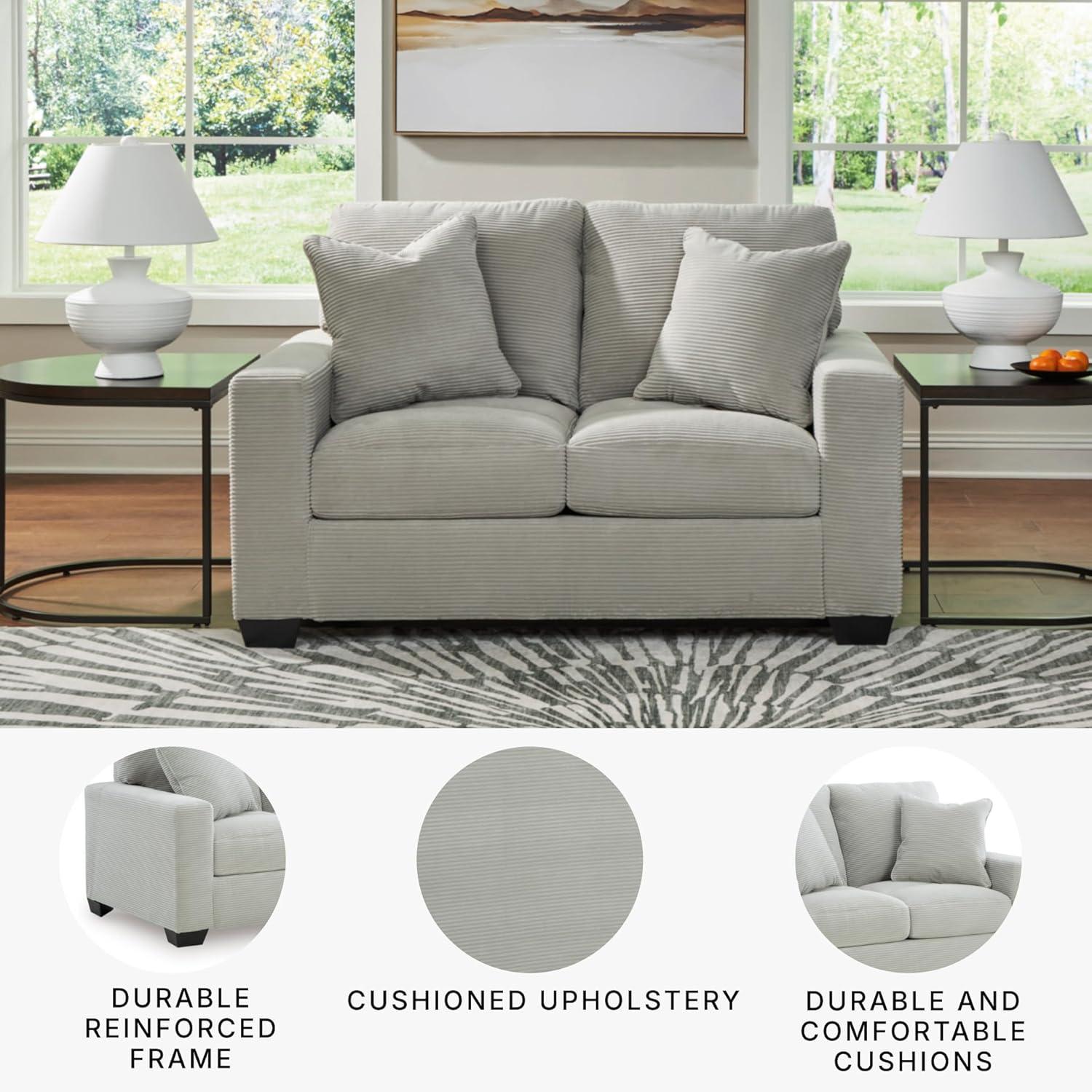 imageSignature Design by Ashley Ammon Casual Anti Sag Loveseat with Loose Seat Cushion and 2 Accent Pillows WhiteLight Gray