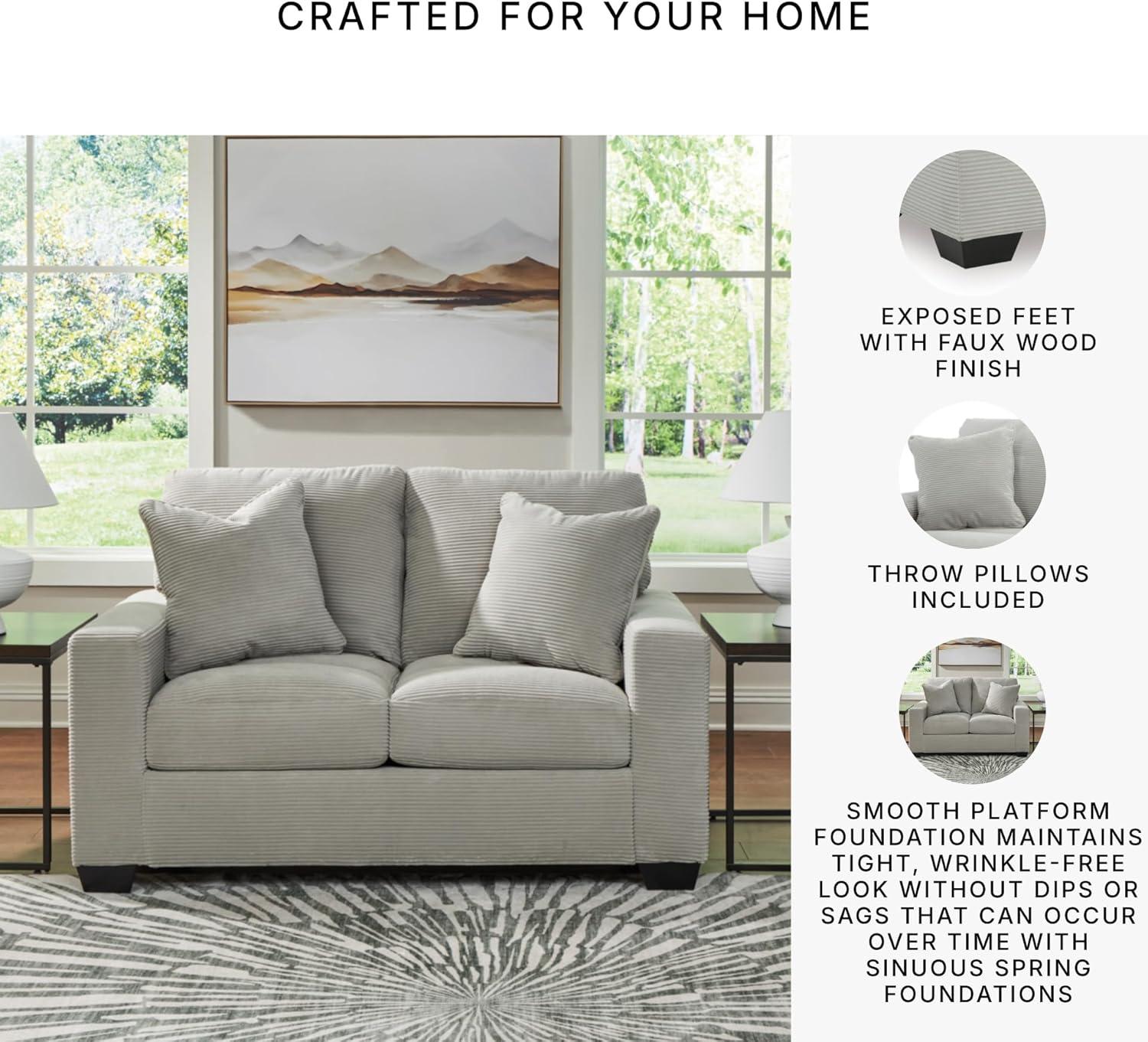 imageSignature Design by Ashley Ammon Casual Anti Sag Loveseat with Loose Seat Cushion and 2 Accent Pillows WhiteLight Gray