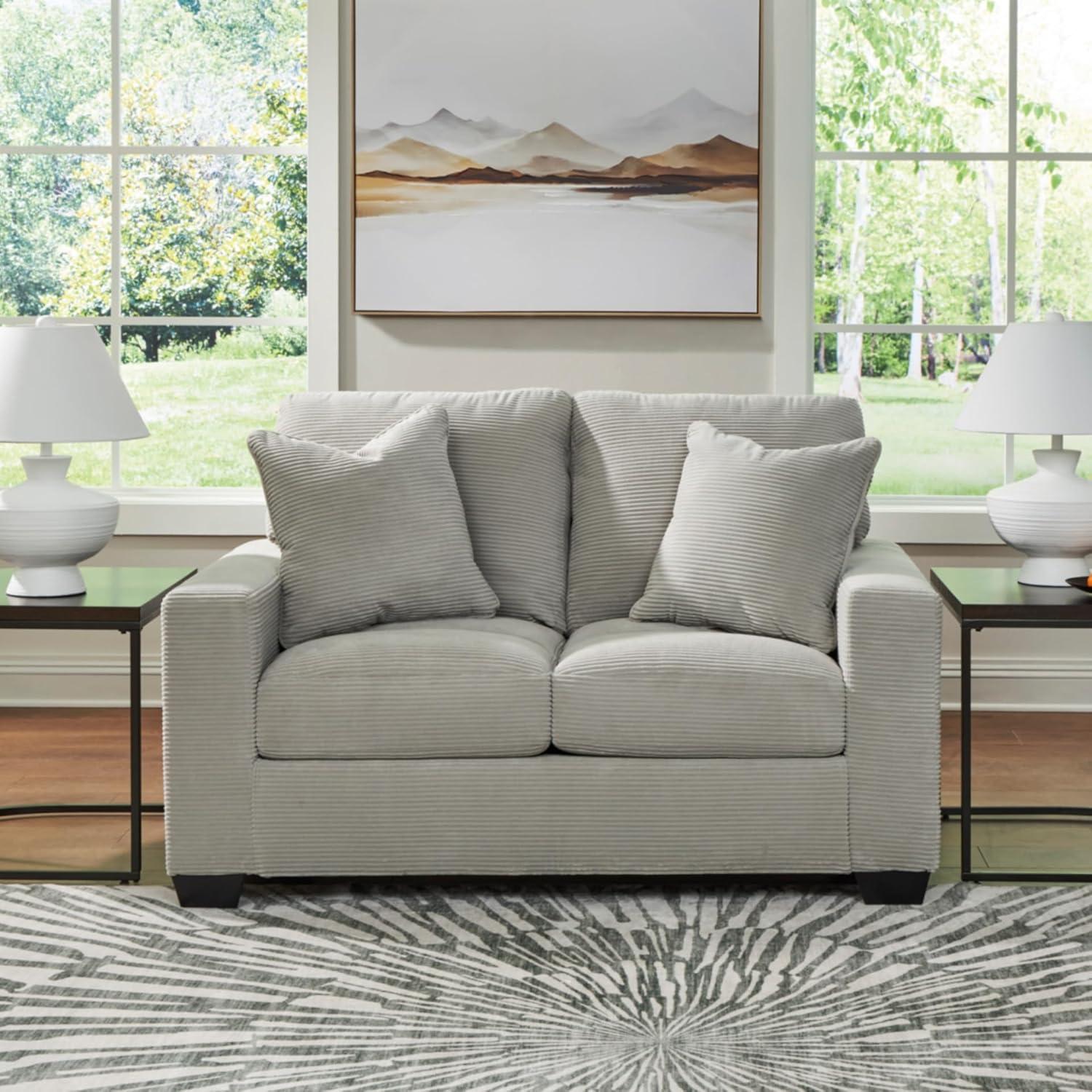 imageSignature Design by Ashley Ammon Casual Anti Sag Loveseat with Loose Seat Cushion and 2 Accent Pillows WhiteLight Gray