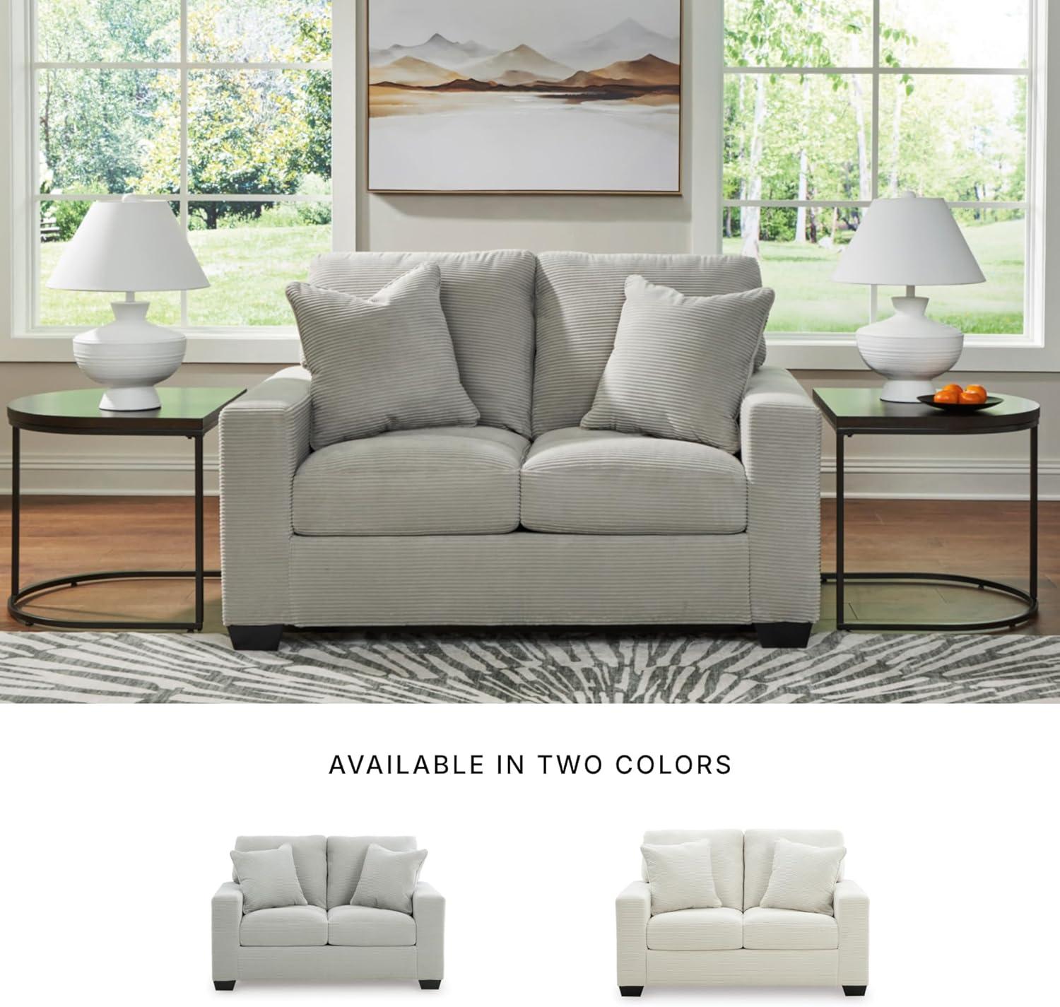 imageSignature Design by Ashley Ammon Casual Anti Sag Loveseat with Loose Seat Cushion and 2 Accent Pillows WhiteLight Gray