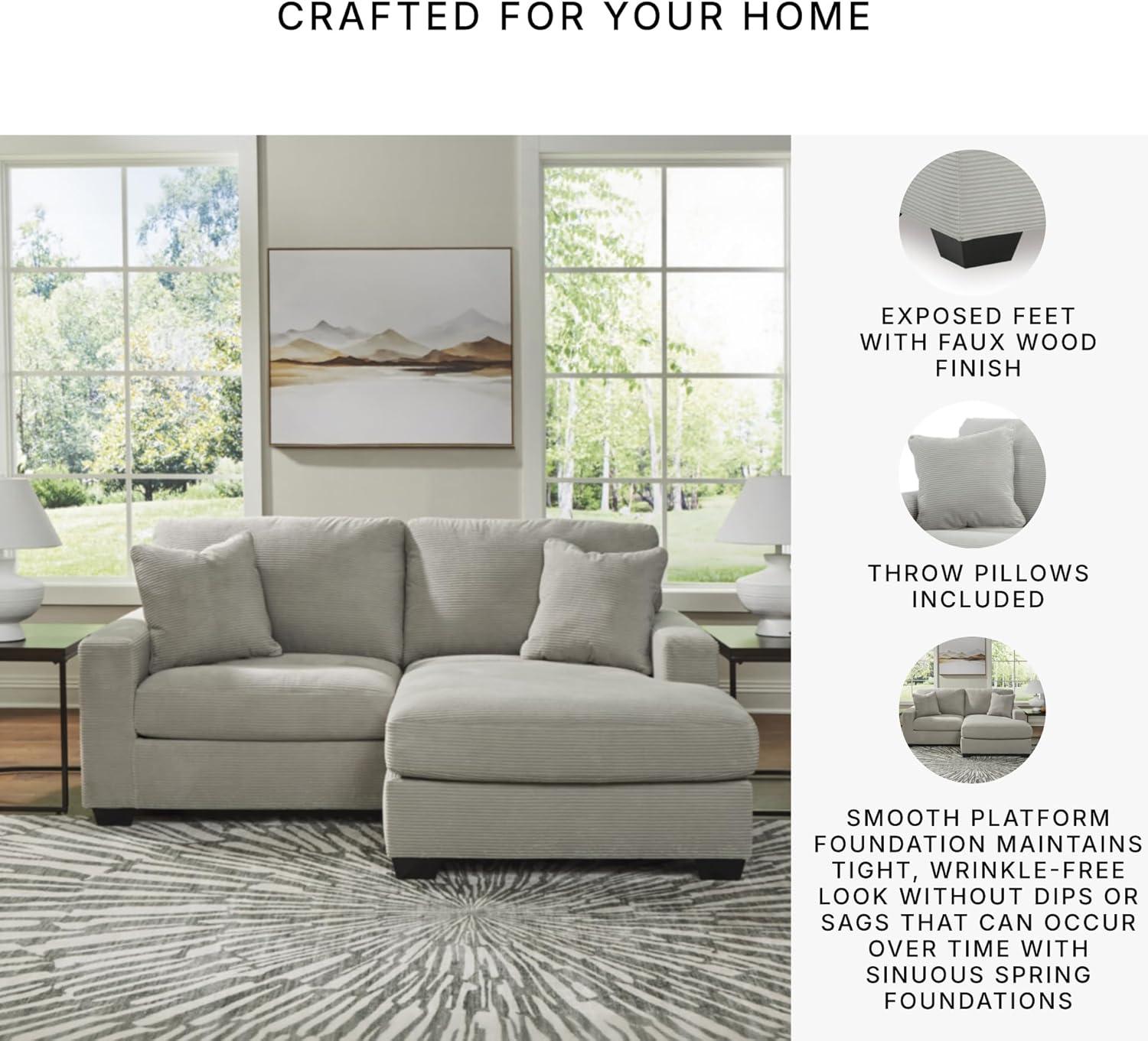imageSignature Design by Ashley Ammon Casual Anti Sag Sofa Chaise with Loose Seat Cushion and 2 Accent Pillows WhiteLight Gray