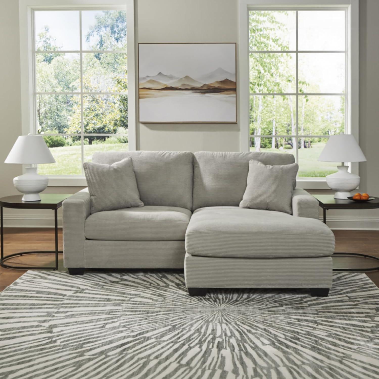imageSignature Design by Ashley Ammon Casual Anti Sag Sofa Chaise with Loose Seat Cushion and 2 Accent Pillows WhiteLight Gray