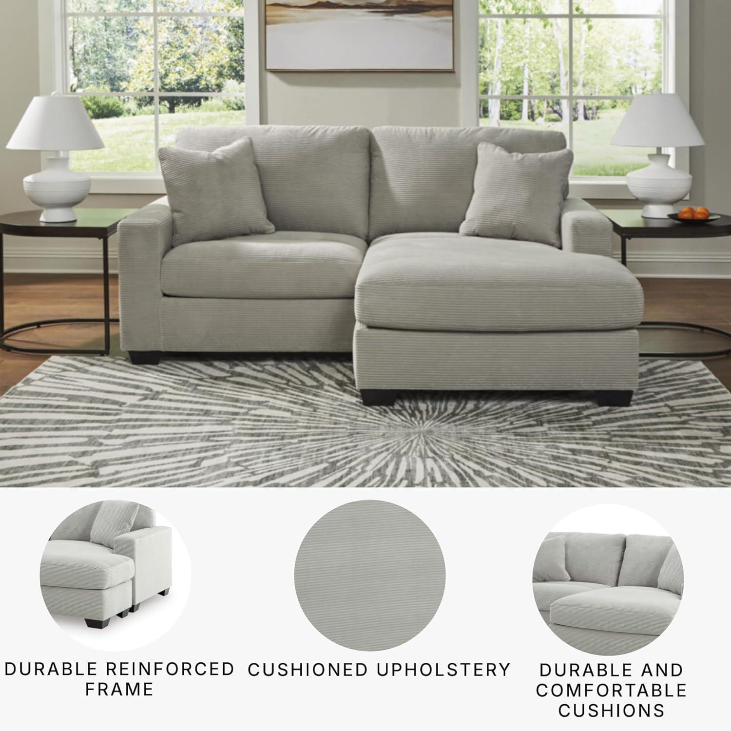 imageSignature Design by Ashley Ammon Casual Anti Sag Sofa Chaise with Loose Seat Cushion and 2 Accent Pillows WhiteLight Gray