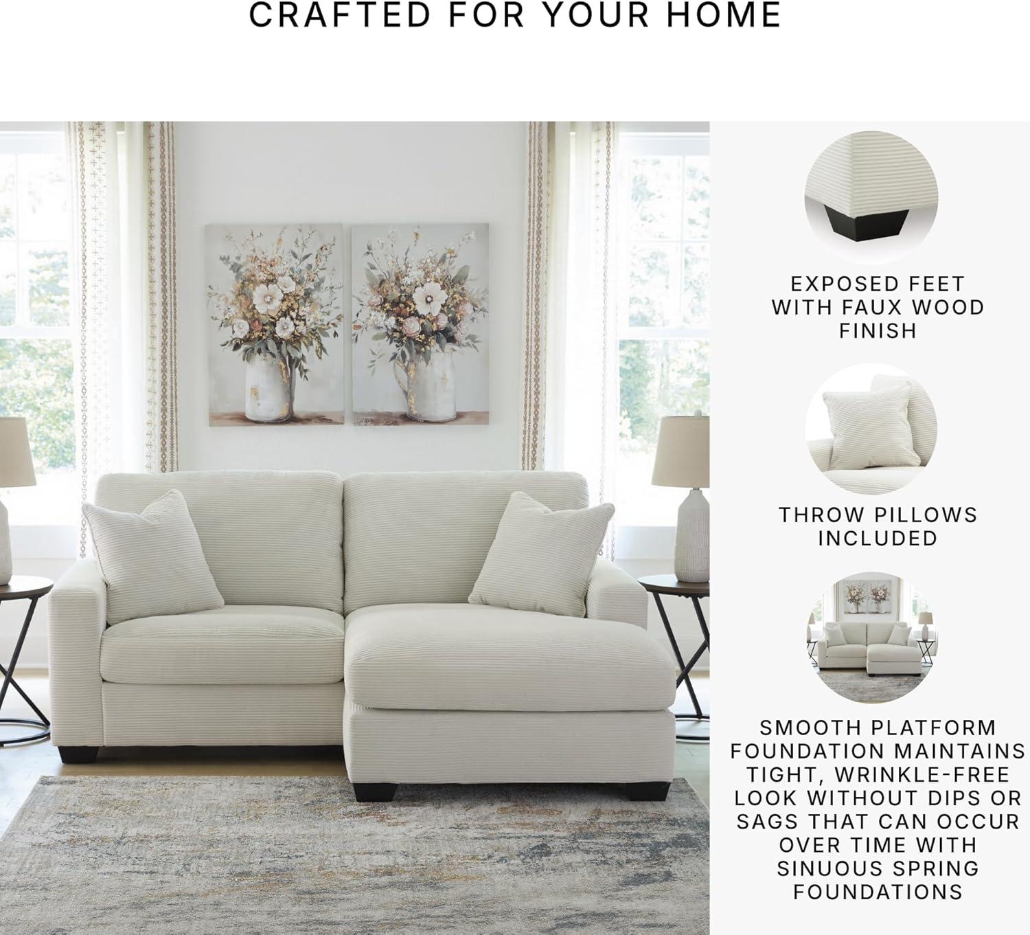 imageSignature Design by Ashley Ammon Casual Anti Sag Sofa Chaise with Loose Seat Cushion and 2 Accent Pillows WhiteWhite