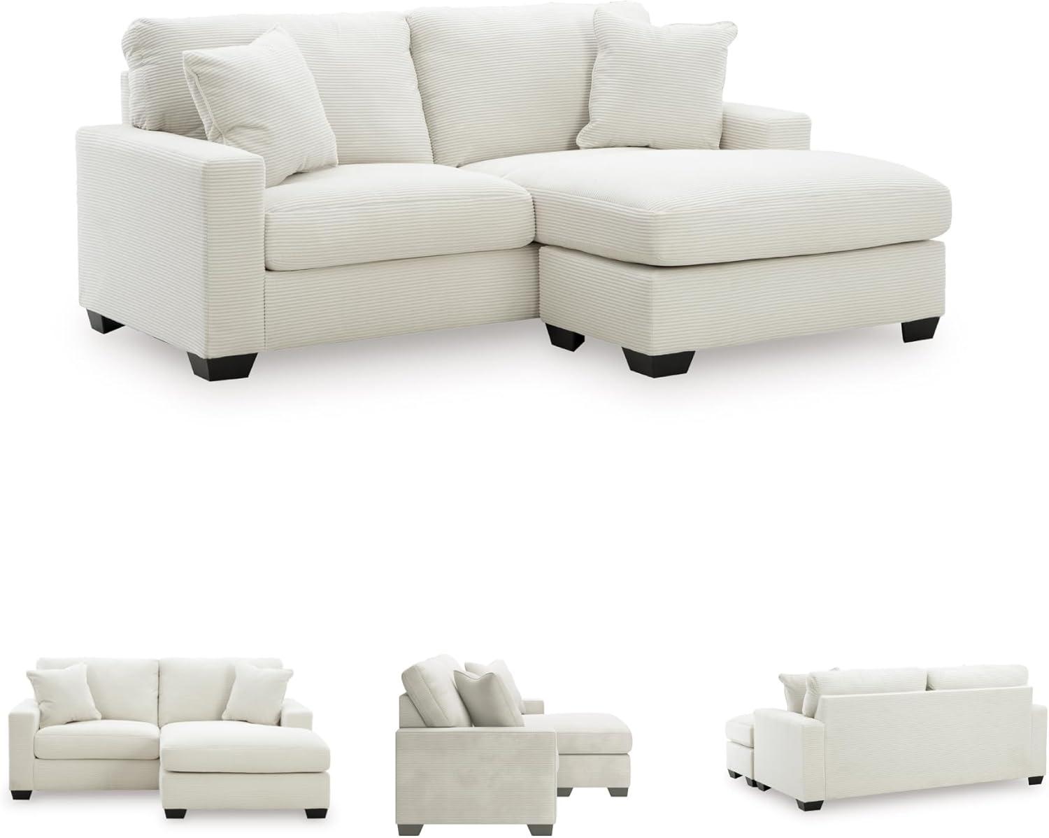 imageSignature Design by Ashley Ammon Casual Anti Sag Sofa Chaise with Loose Seat Cushion and 2 Accent Pillows WhiteWhite