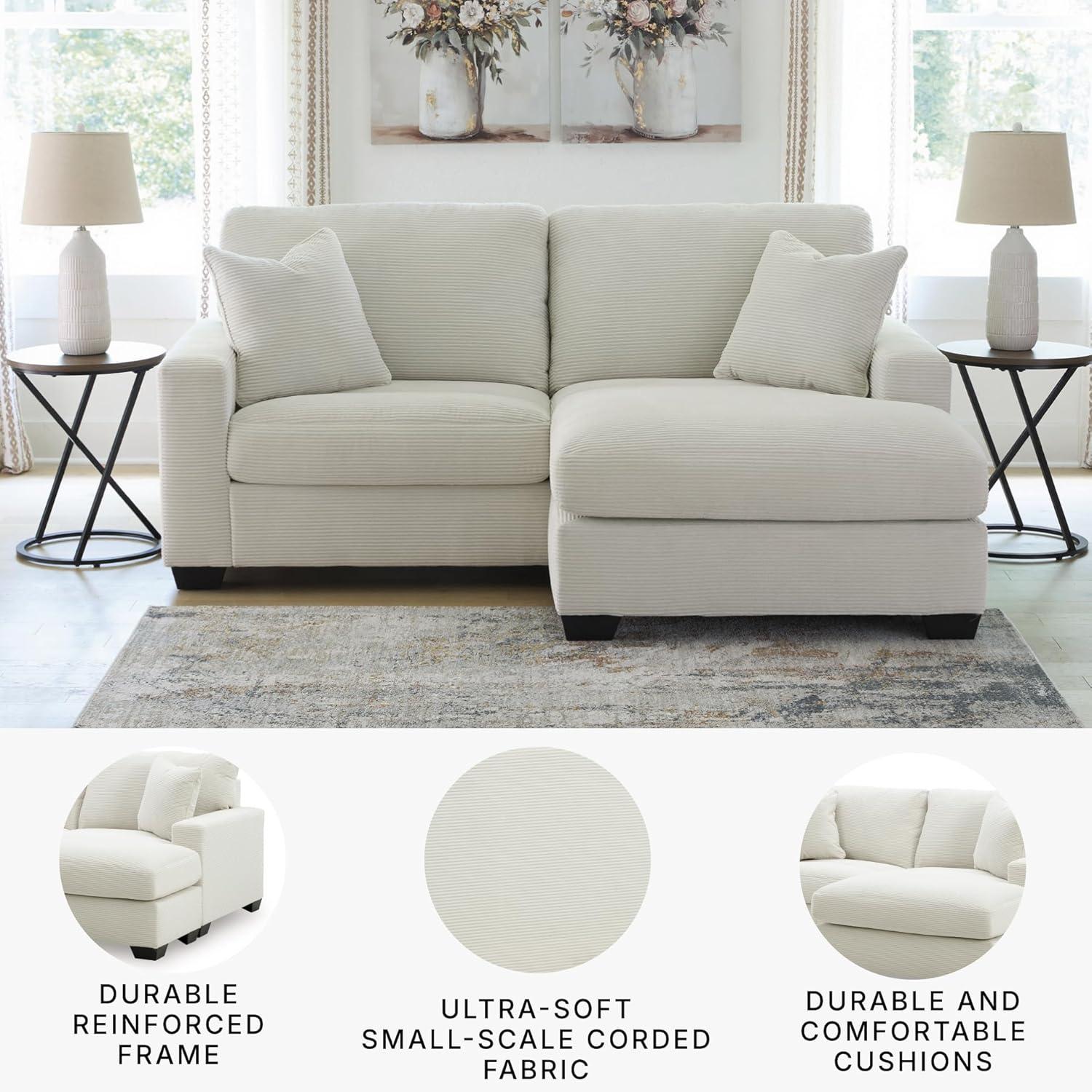 imageSignature Design by Ashley Ammon Casual Anti Sag Sofa Chaise with Loose Seat Cushion and 2 Accent Pillows WhiteWhite