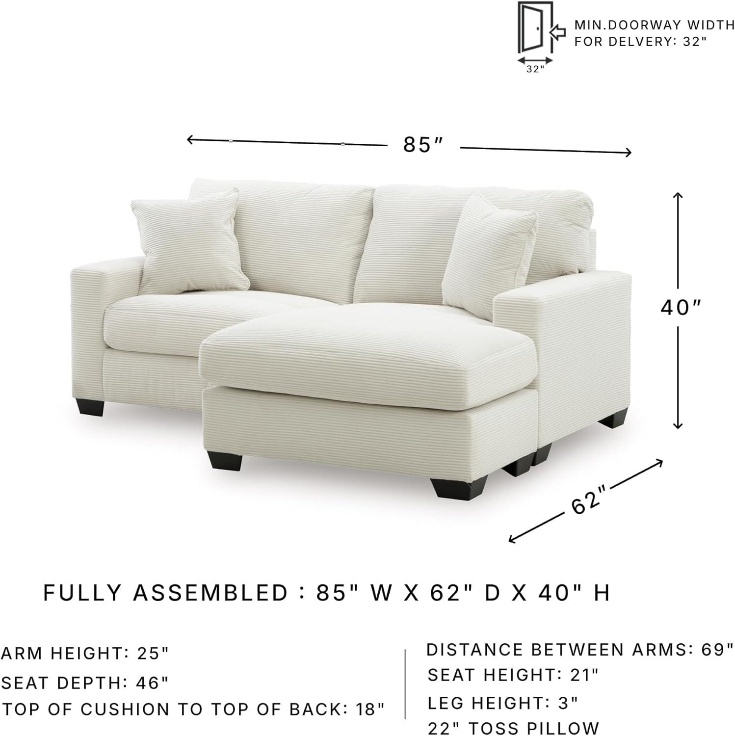 imageSignature Design by Ashley Ammon Casual Anti Sag Sofa Chaise with Loose Seat Cushion and 2 Accent Pillows WhiteWhite