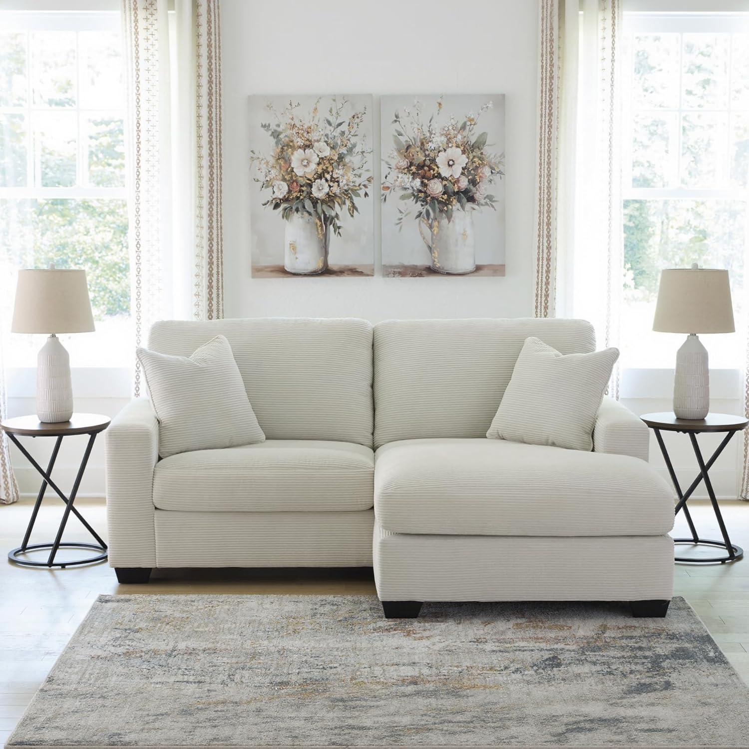 imageSignature Design by Ashley Ammon Casual Anti Sag Sofa Chaise with Loose Seat Cushion and 2 Accent Pillows WhiteWhite