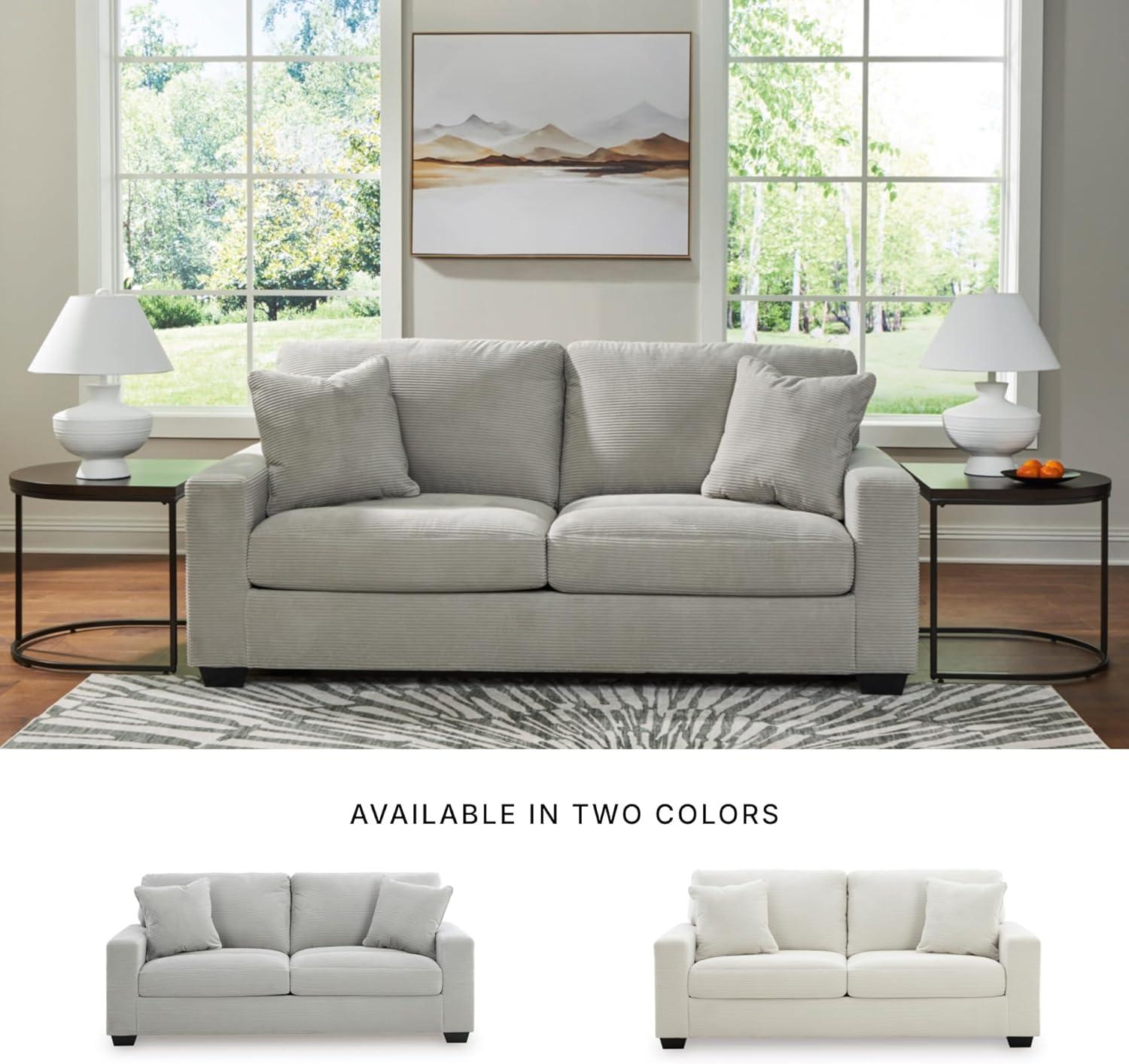 imageSignature Design by Ashley Ammon Casual Anti Sag Sofa with Loose Seat Cushion and 2 Accent Pillows WhiteLight Gray