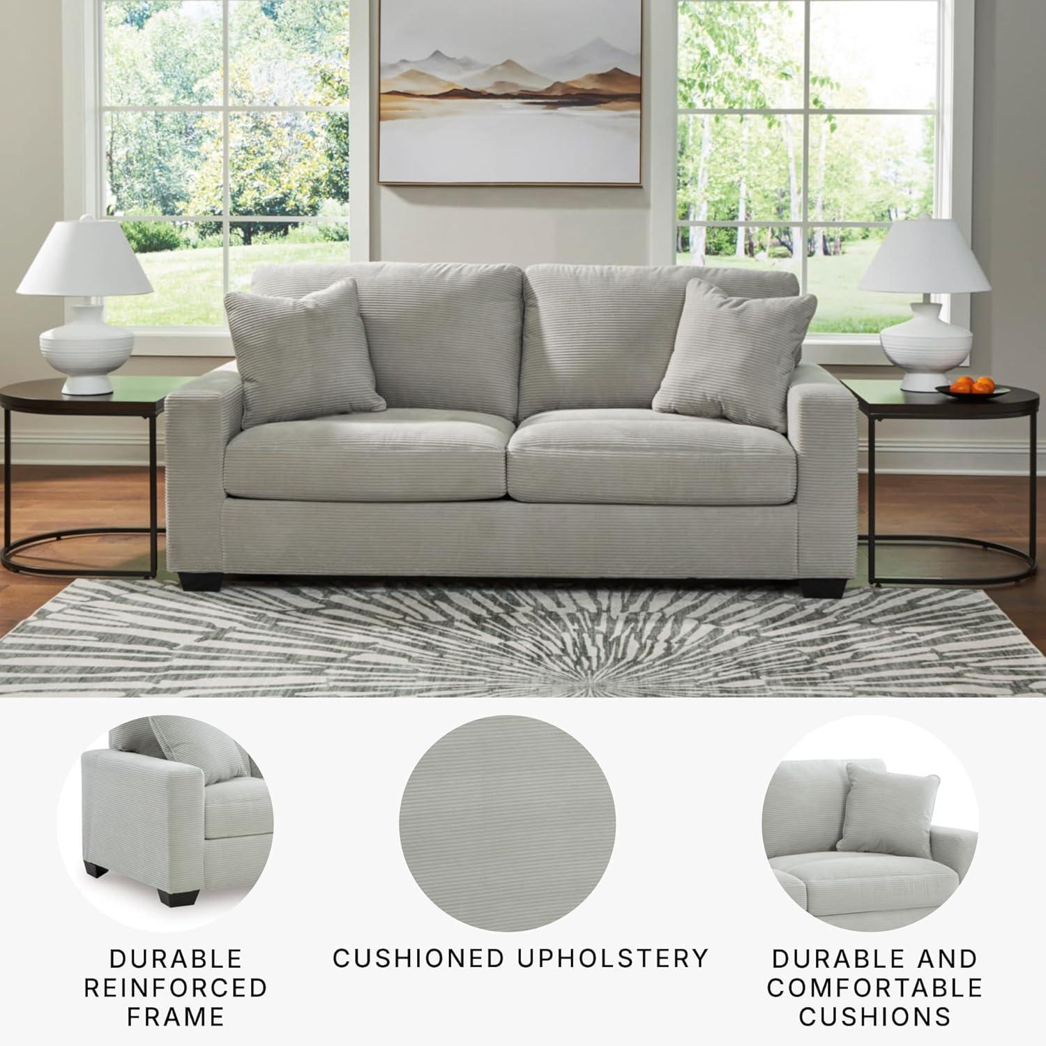 imageSignature Design by Ashley Ammon Casual Anti Sag Sofa with Loose Seat Cushion and 2 Accent Pillows WhiteLight Gray