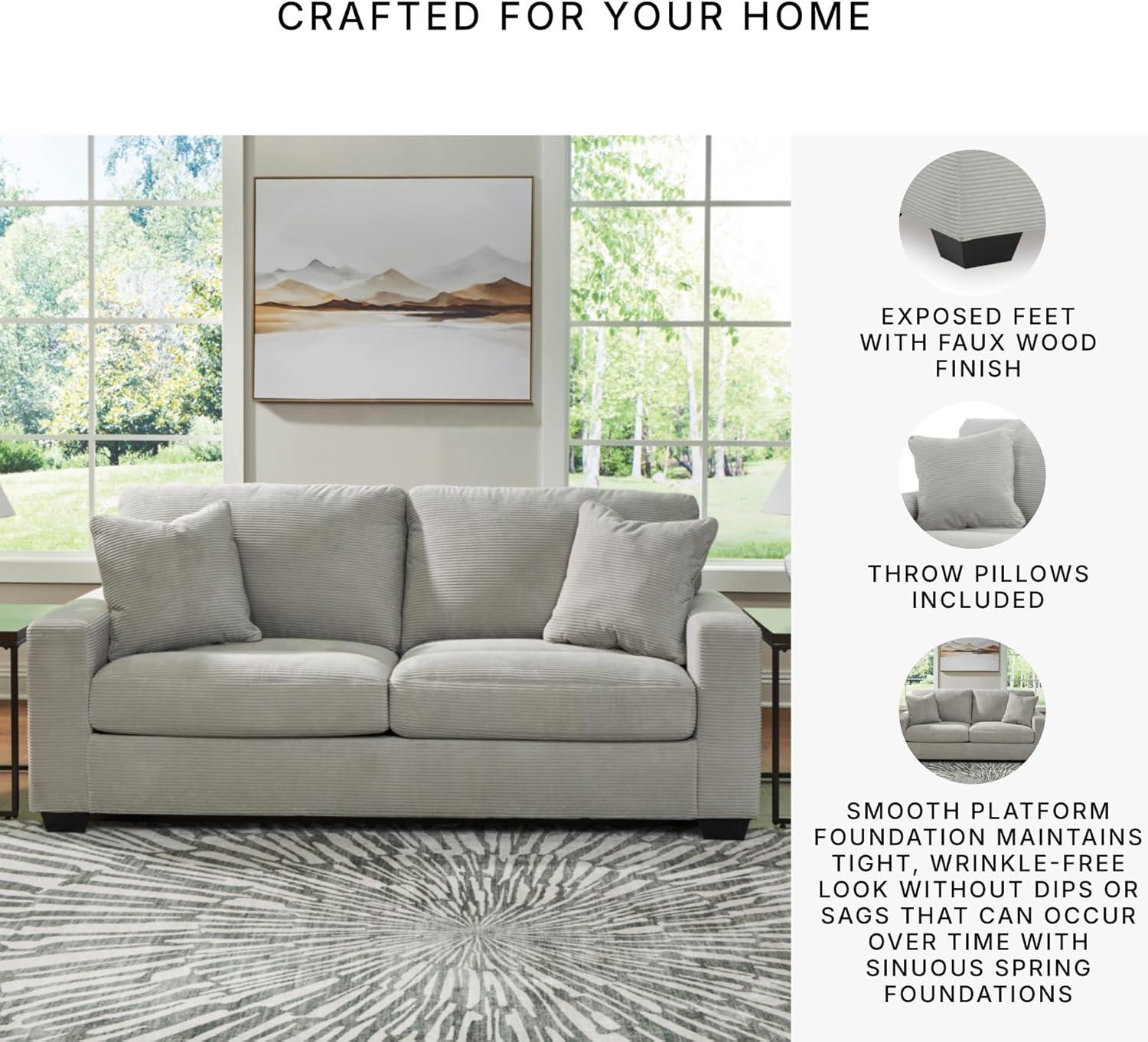 imageSignature Design by Ashley Ammon Casual Anti Sag Sofa with Loose Seat Cushion and 2 Accent Pillows WhiteLight Gray