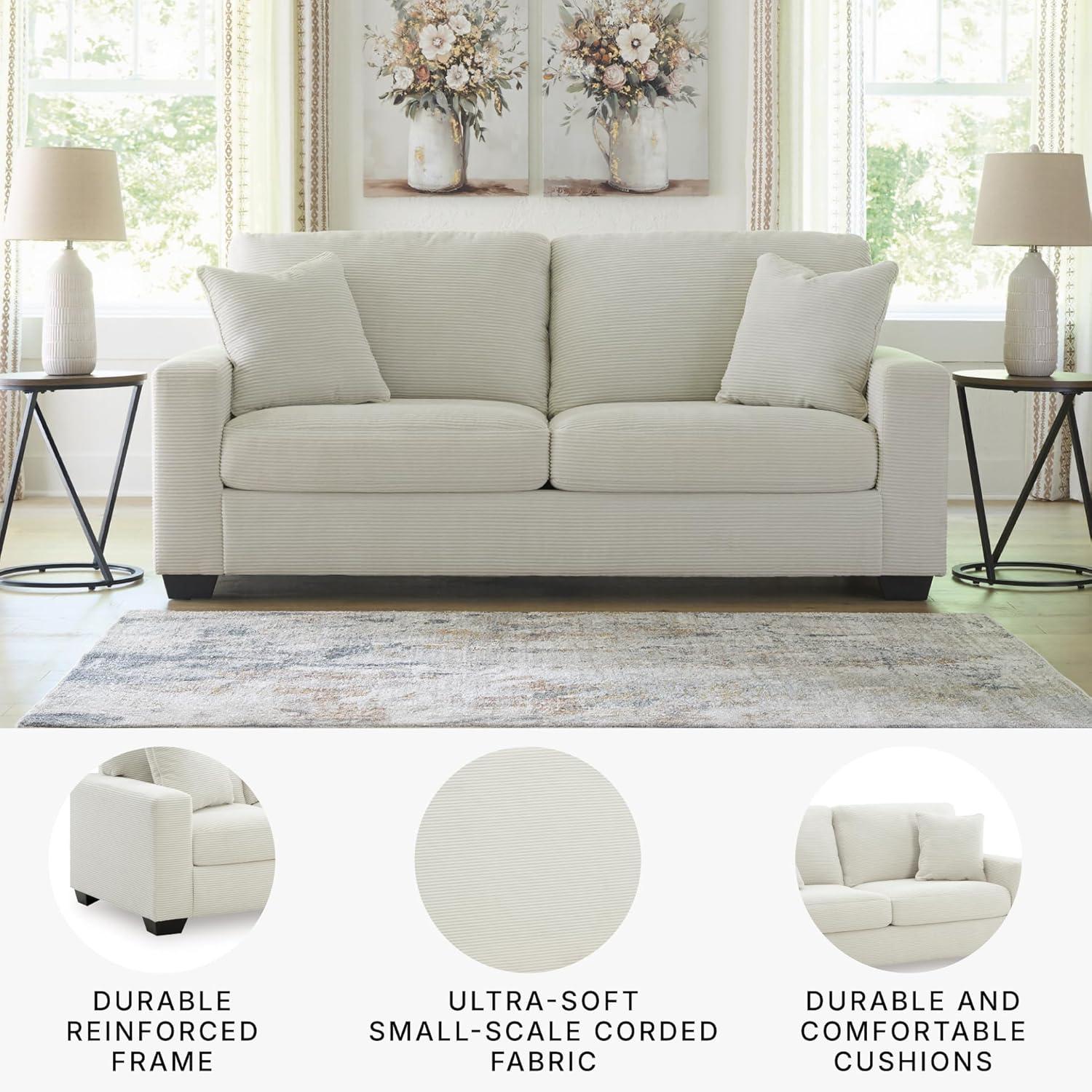 imageSignature Design by Ashley Ammon Casual Anti Sag Sofa with Loose Seat Cushion and 2 Accent Pillows WhiteWhite