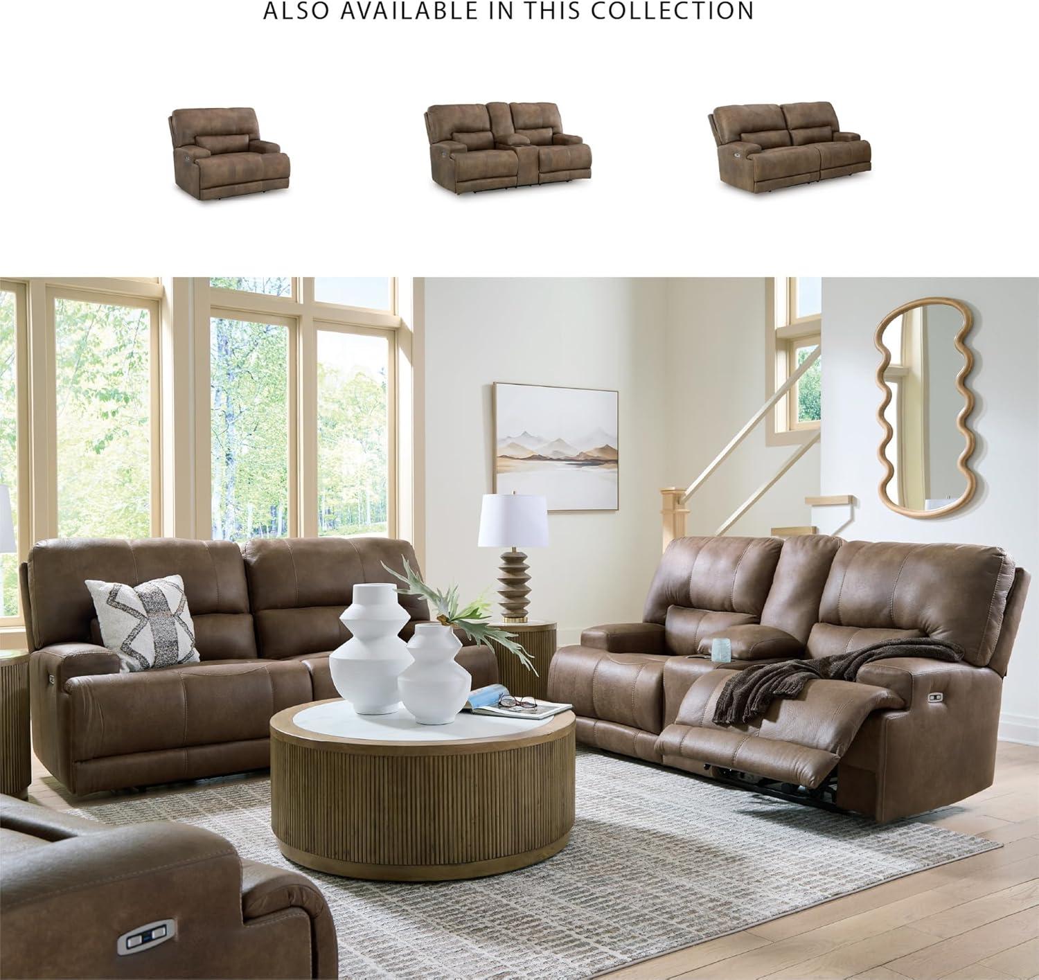 imageSignature Design by Ashley Bealeaf Contemporary Power Reclining Loveseat with Console Adjustable Headrest USB Charging Ports and Storage Dark Brown