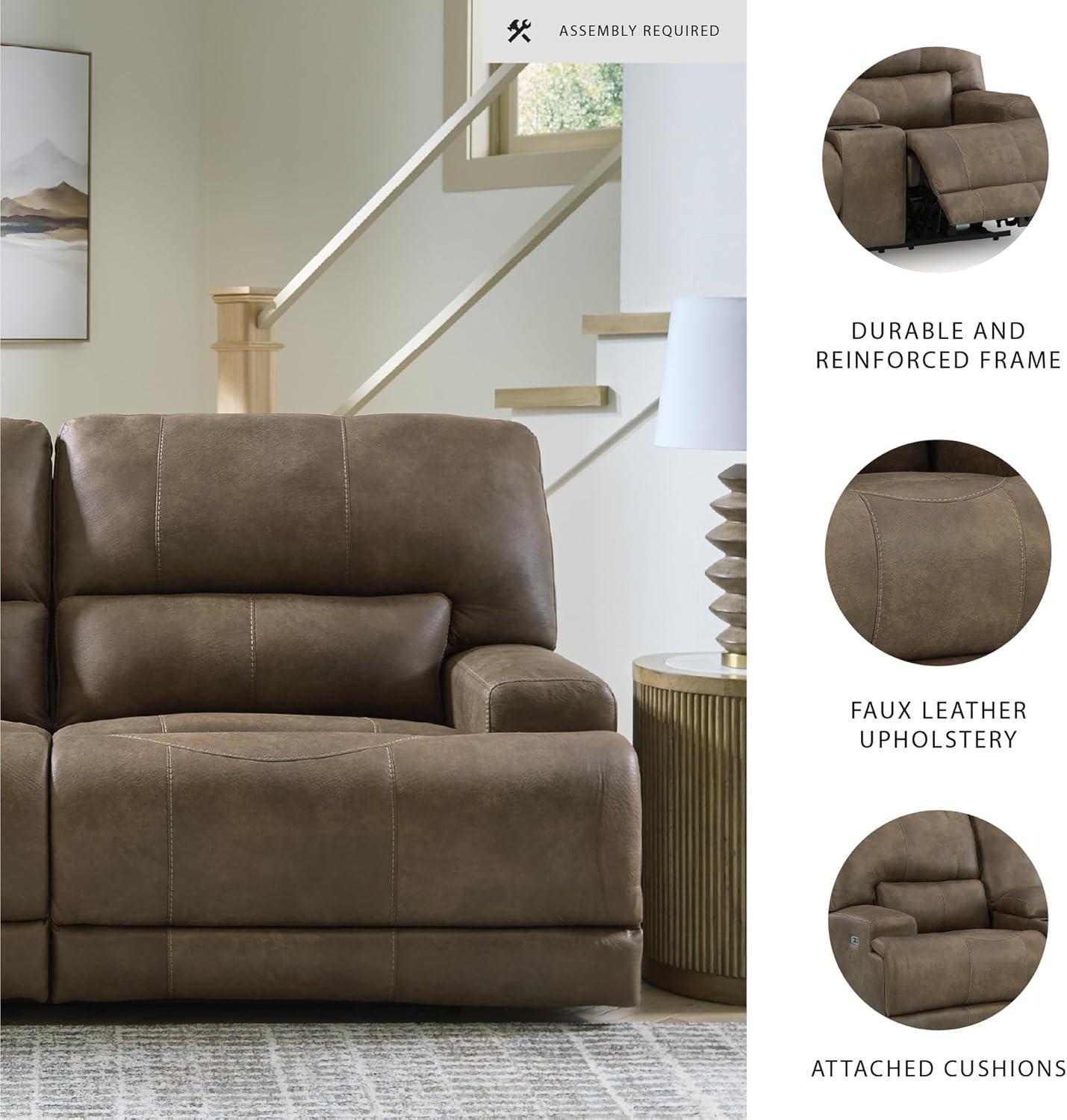 imageSignature Design by Ashley Bealeaf Contemporary Power Reclining Sofa with Position Lock Adjustable Headrest and USB Charging Ports Dark Brown