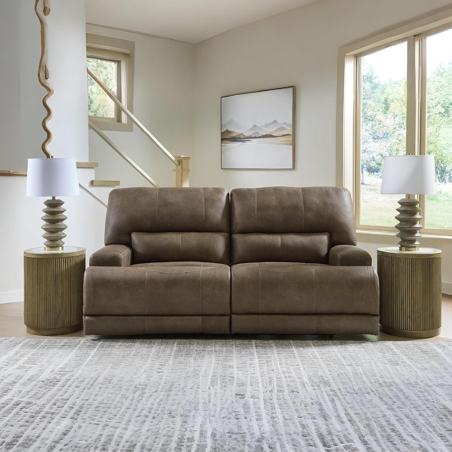 imageSignature Design by Ashley Bealeaf Contemporary Power Reclining Sofa with Position Lock Adjustable Headrest and USB Charging Ports Dark Brown