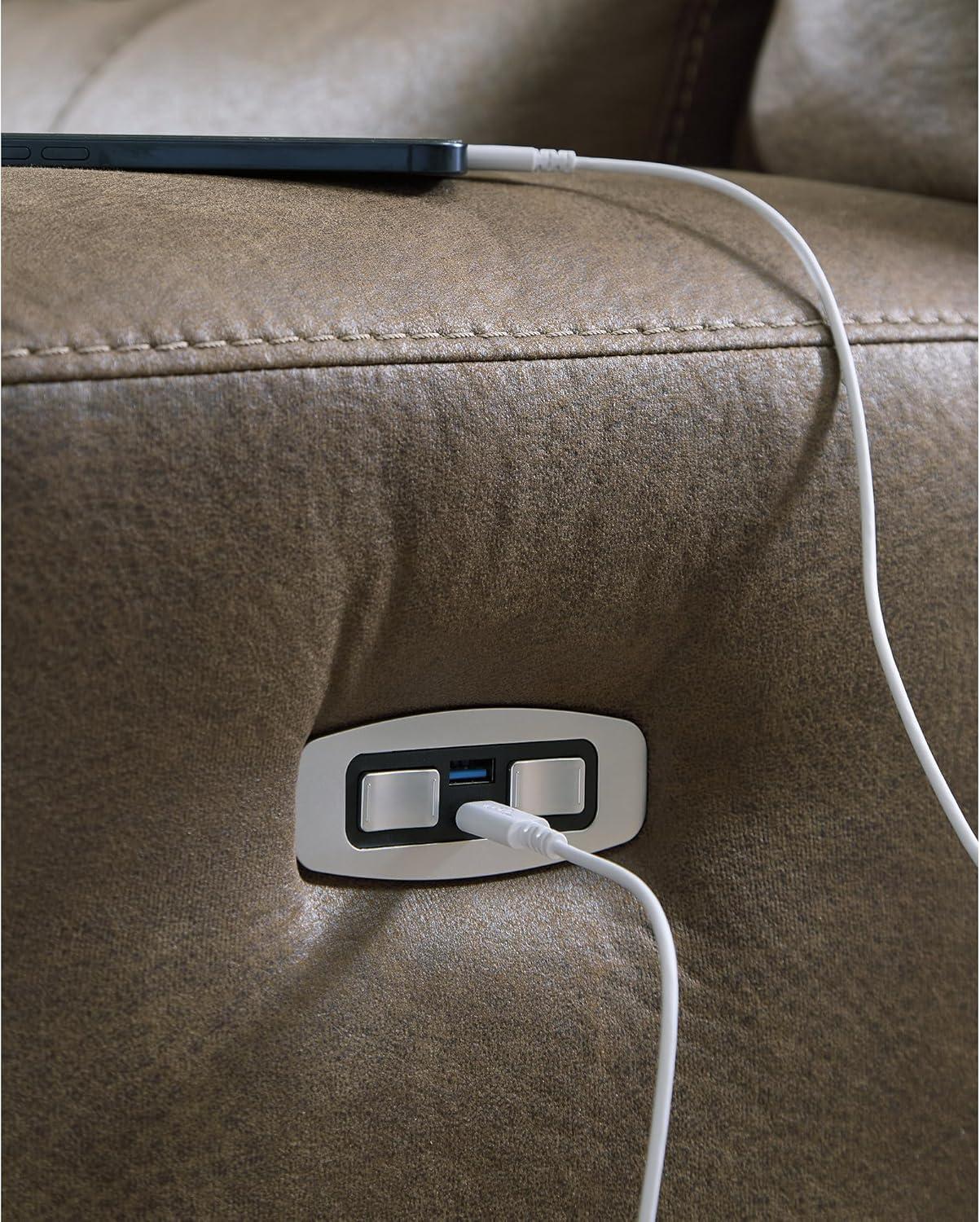 imageSignature Design by Ashley Bealeaf Contemporary Power Reclining Sofa with Position Lock Adjustable Headrest and USB Charging Ports Dark Brown