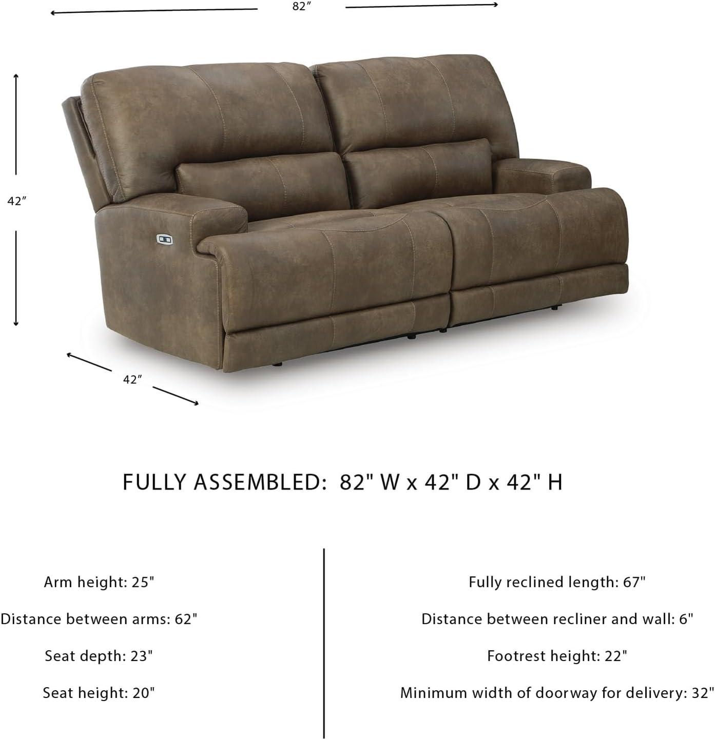 imageSignature Design by Ashley Bealeaf Contemporary Power Reclining Sofa with Position Lock Adjustable Headrest and USB Charging Ports Dark Brown