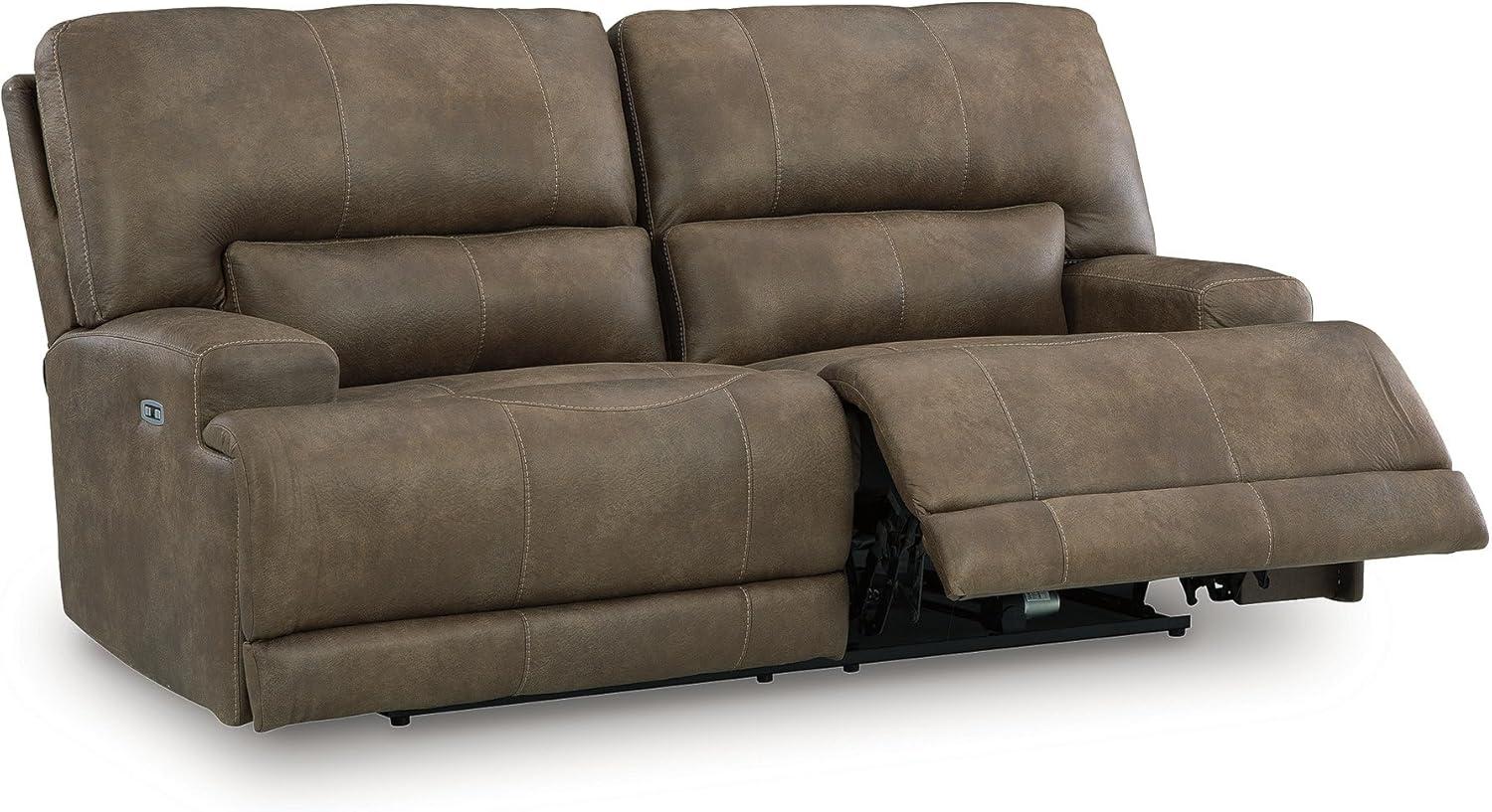 imageSignature Design by Ashley Bealeaf Contemporary Power Reclining Sofa with Position Lock Adjustable Headrest and USB Charging Ports Dark Brown