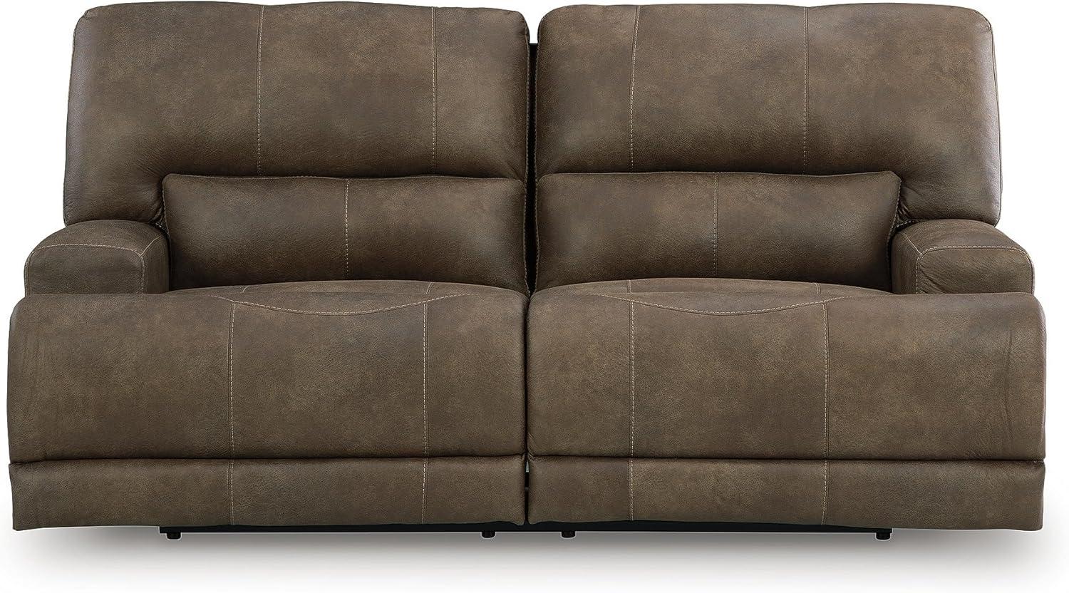 imageSignature Design by Ashley Bealeaf Contemporary Power Reclining Sofa with Position Lock Adjustable Headrest and USB Charging Ports Dark Brown