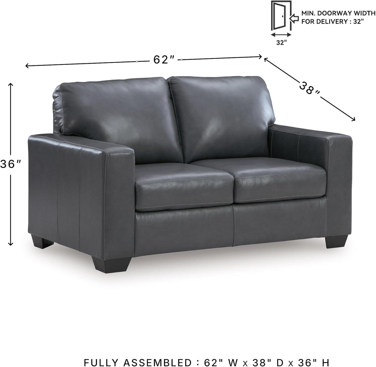 imageSignature Design by Ashley Bolsena Contemporary Leather Match Loveseat with Removable Cushion and Armrest Blue