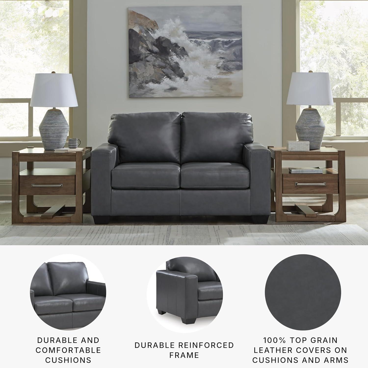 imageSignature Design by Ashley Bolsena Contemporary Leather Match Loveseat with Removable Cushion and Armrest Blue