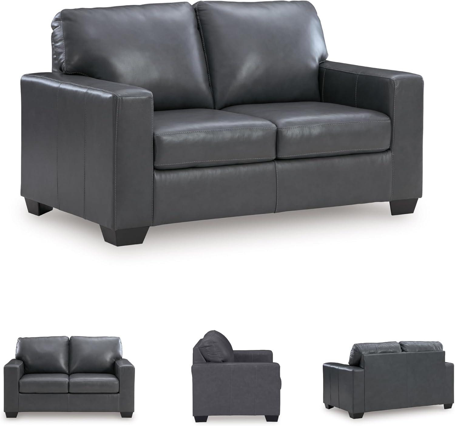 imageSignature Design by Ashley Bolsena Contemporary Leather Match Loveseat with Removable Cushion and Armrest Blue