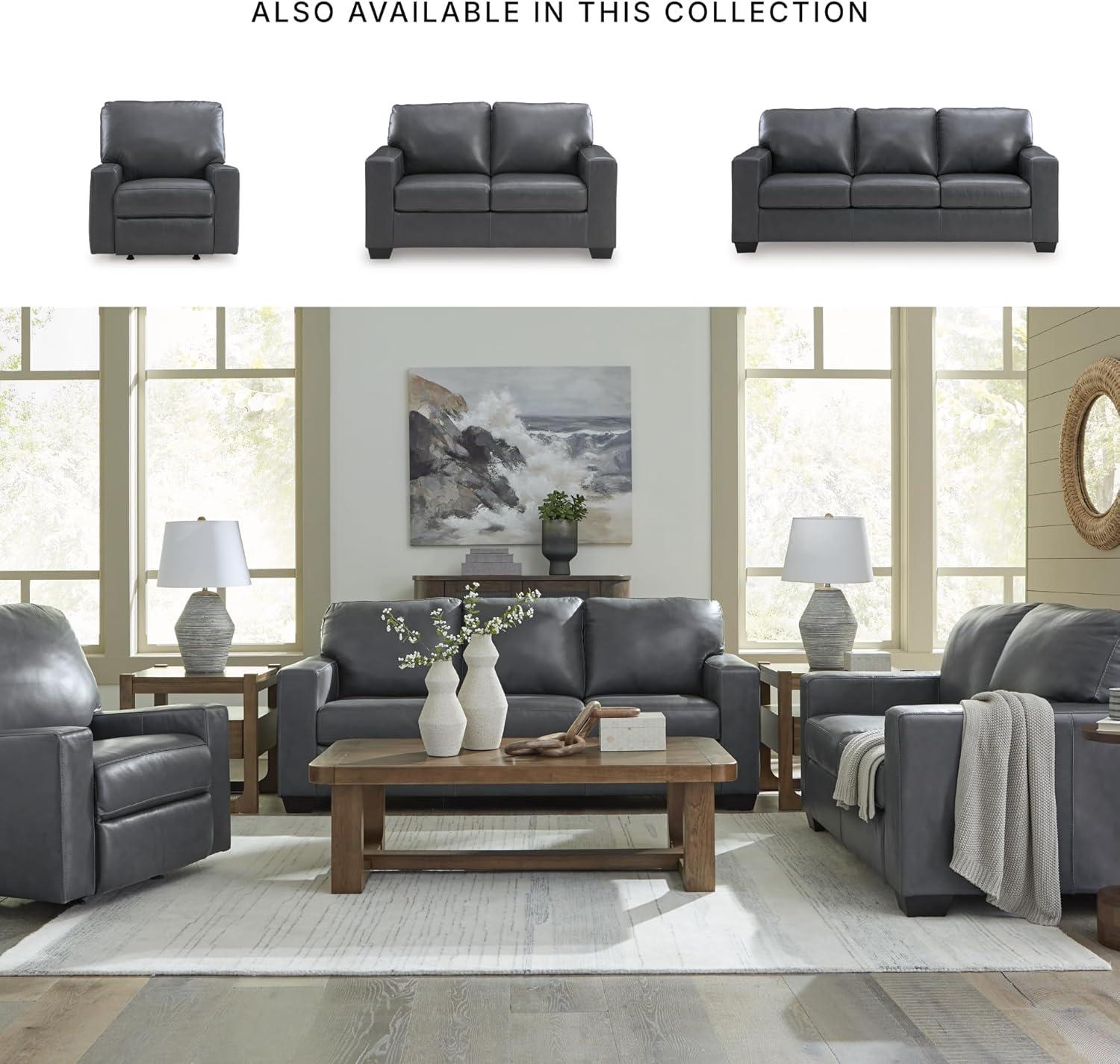 imageSignature Design by Ashley Bolsena Contemporary Leather Match Loveseat with Removable Cushion and Armrest Blue