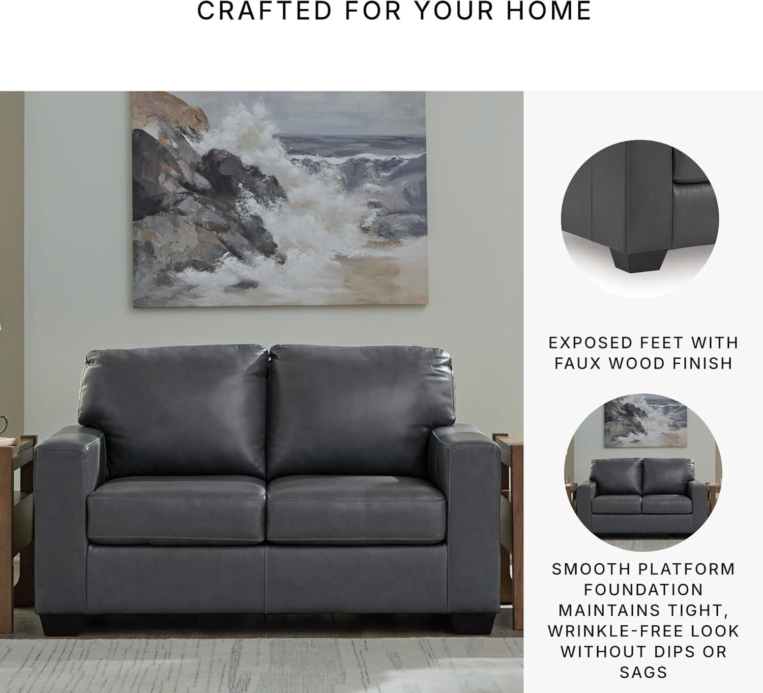 imageSignature Design by Ashley Bolsena Contemporary Leather Match Loveseat with Removable Cushion and Armrest Blue
