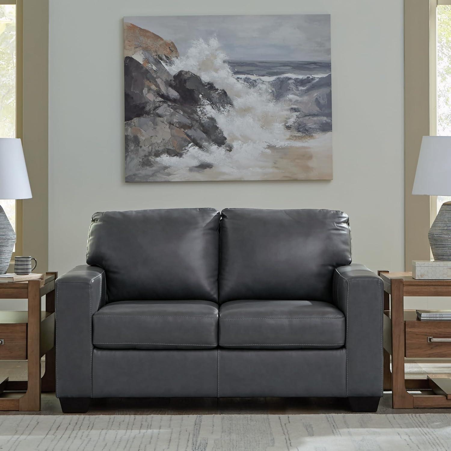 imageSignature Design by Ashley Bolsena Contemporary Leather Match Loveseat with Removable Cushion and Armrest Blue