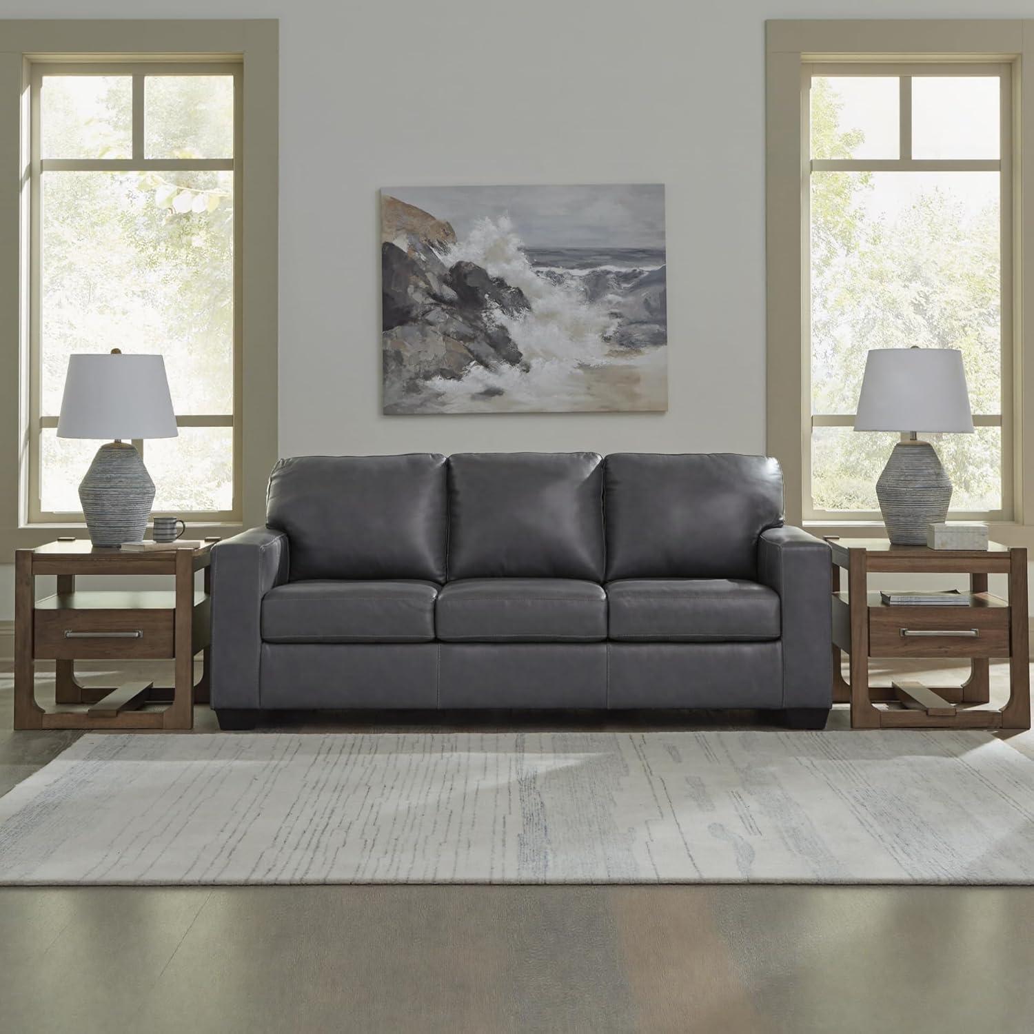 imageSignature Design by Ashley Bolsena Contemporary Leather Match Sofa with Removable Cushion and Armrest Blue