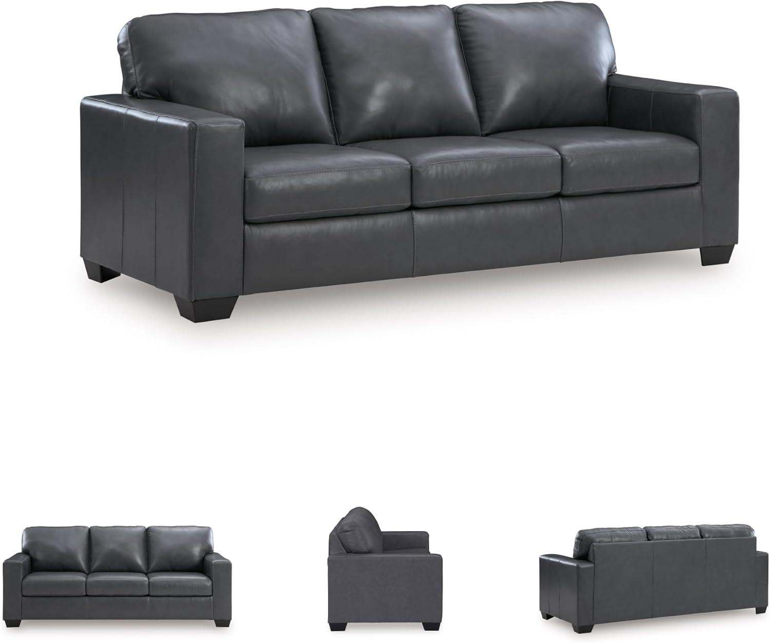 imageSignature Design by Ashley Bolsena Contemporary Leather Match Sofa with Removable Cushion and Armrest Blue