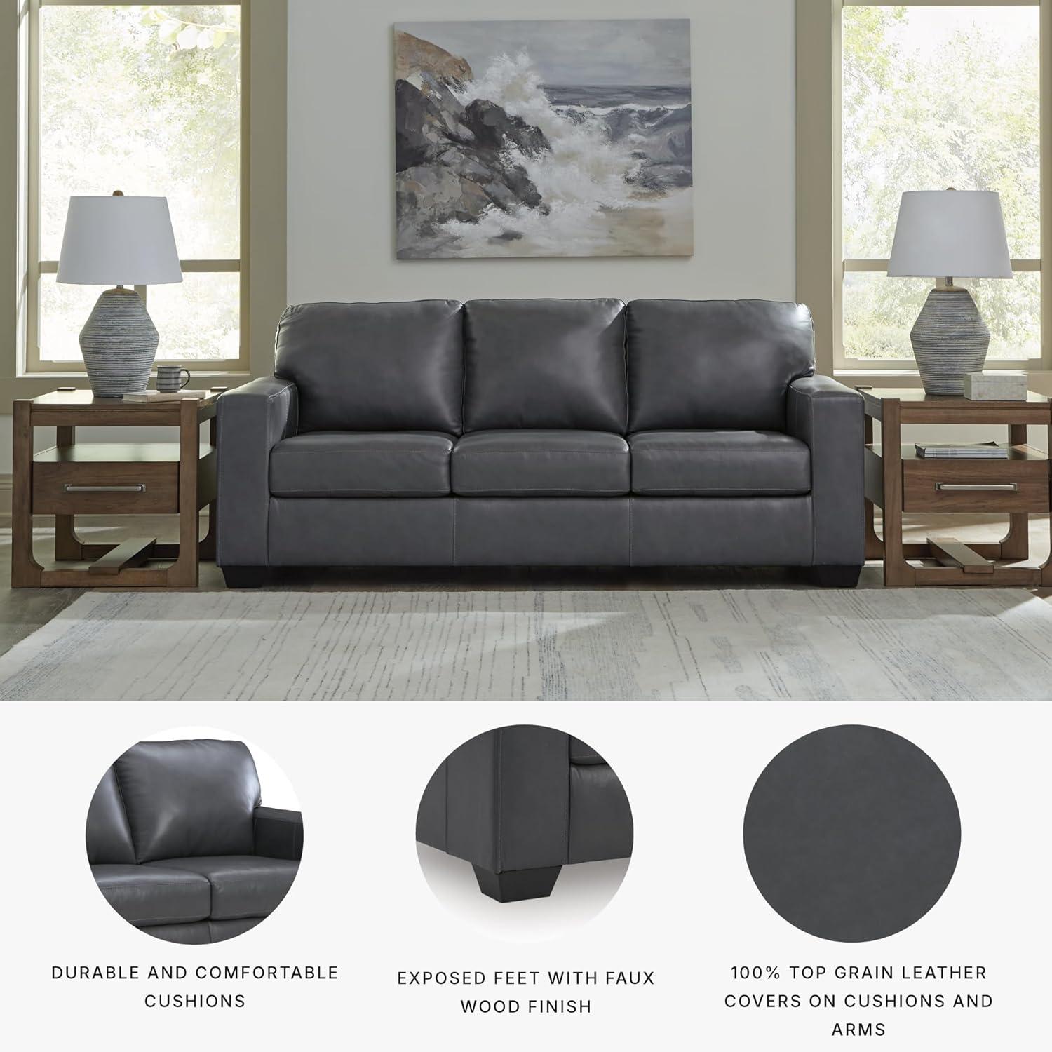 imageSignature Design by Ashley Bolsena Contemporary Leather Match Sofa with Removable Cushion and Armrest Blue