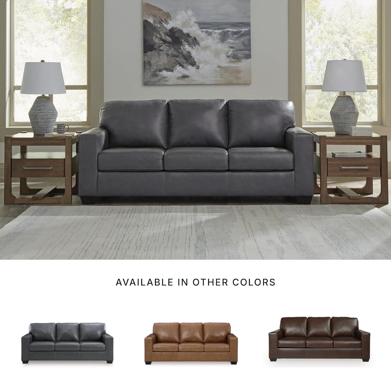 imageSignature Design by Ashley Bolsena Contemporary Leather Match Sofa with Removable Cushion and Armrest Blue