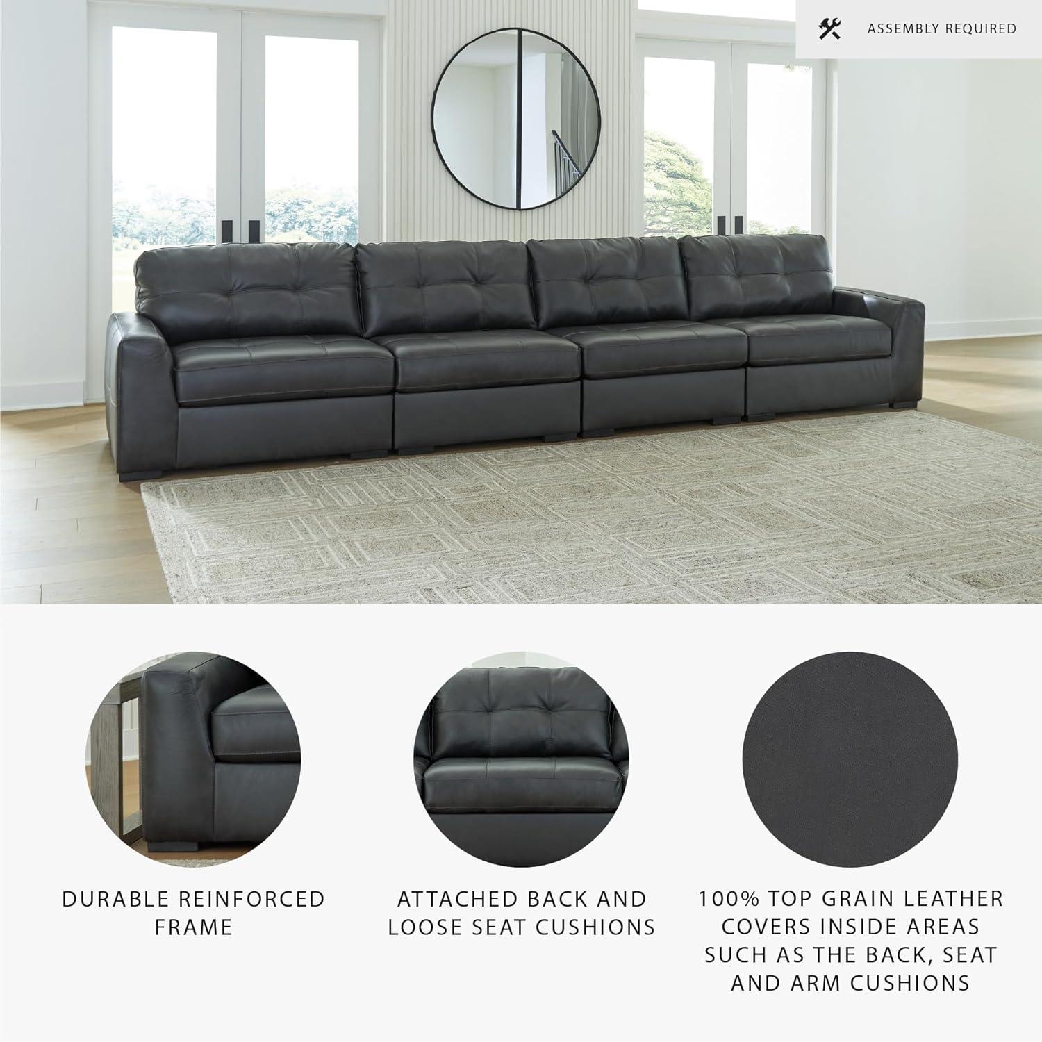 imageSignature Design by Ashley Brindley Pier Urban Modular Leather Match Tufted Anti Sag 4Piece Sectional with Loose Seat Cushions Gray4Piece Sectional