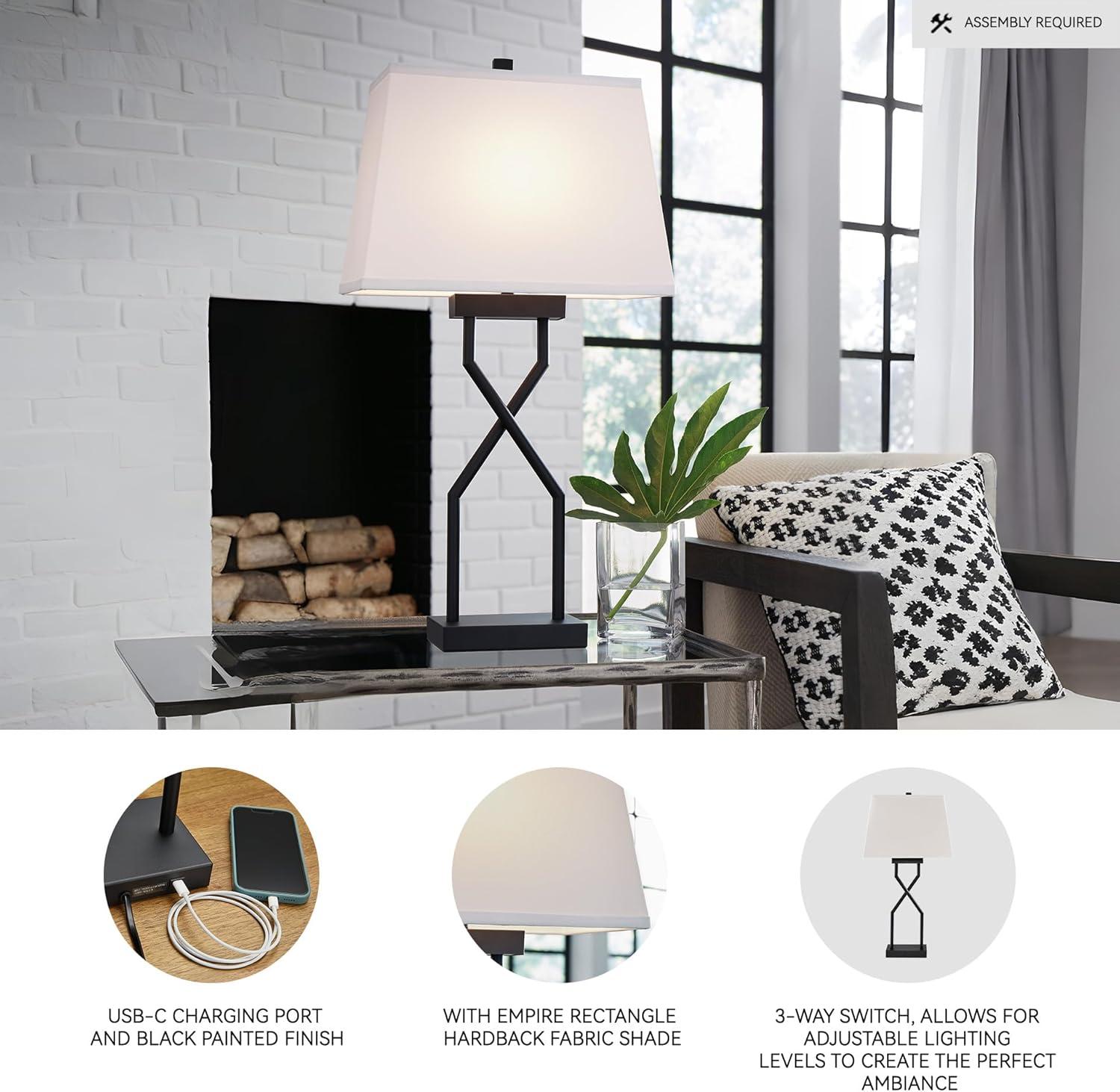 imageSignature Design by Ashley Brookthrone Modern 28 Inch Metal Table Lamp Set of 2 Black ampamp White