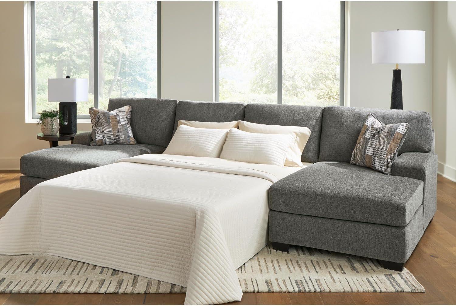 imageSignature Design by Ashley Casual Seyler Lane UShape RightArm Facing 3Piece Sectional with Chaise and Removable Cushion Gray3Piece Sleeper Sectional with Double Chaise