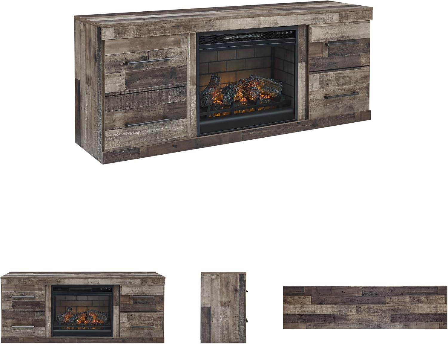 imageSignature Design by Ashley Derekson Farmhouse 60quot TV Stand with Electric Fireplace for TVs up to 69quot GrayMulti Gray