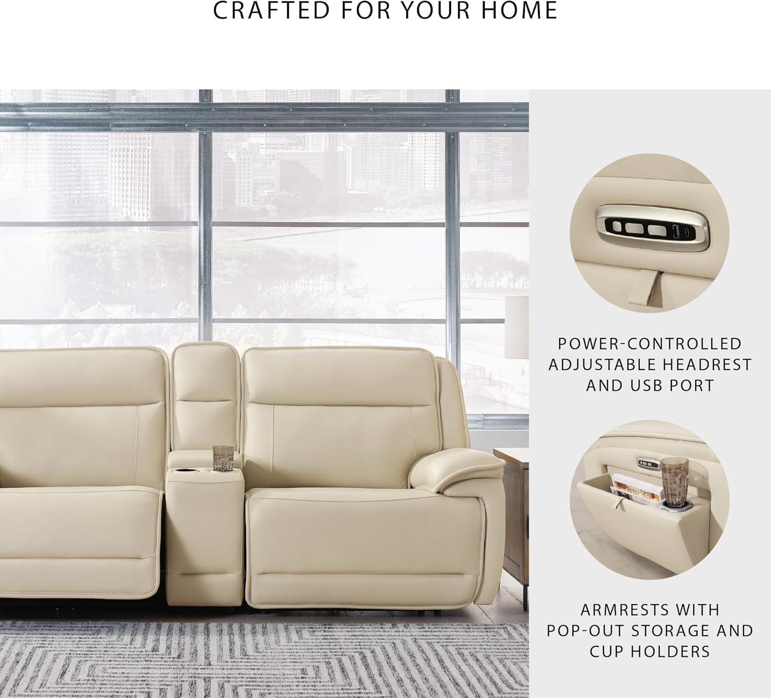 imageSignature Design by Ashley Double Deal Contemporary Leather Match 5Piece Power Reclining Sectional with Armrest USB Port and Storage Beige3Piece Power Reclining Loveseat Sectional with Console