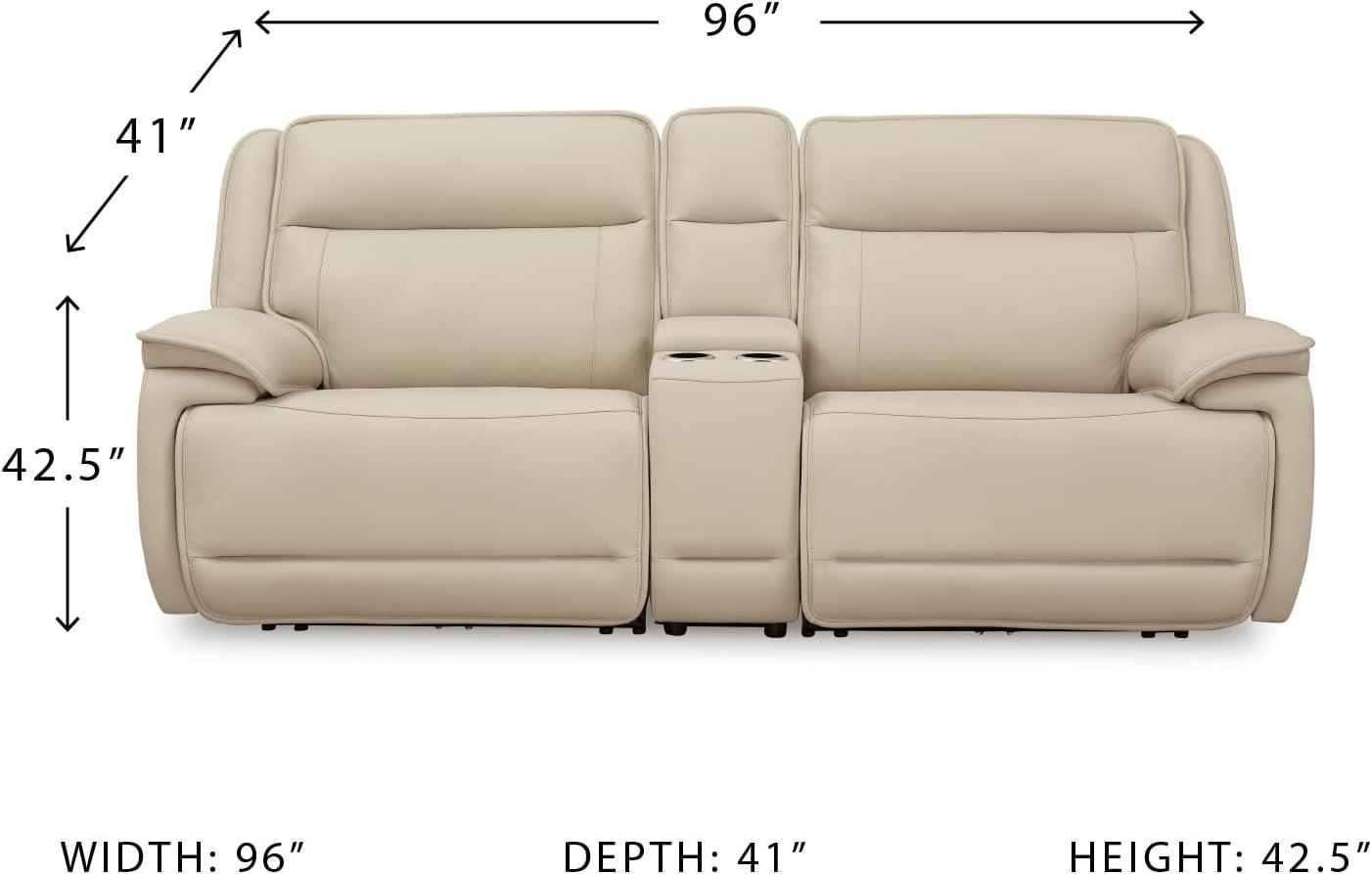 imageSignature Design by Ashley Double Deal Contemporary Leather Match 5Piece Power Reclining Sectional with Armrest USB Port and Storage Beige3Piece Power Reclining Loveseat Sectional with Console