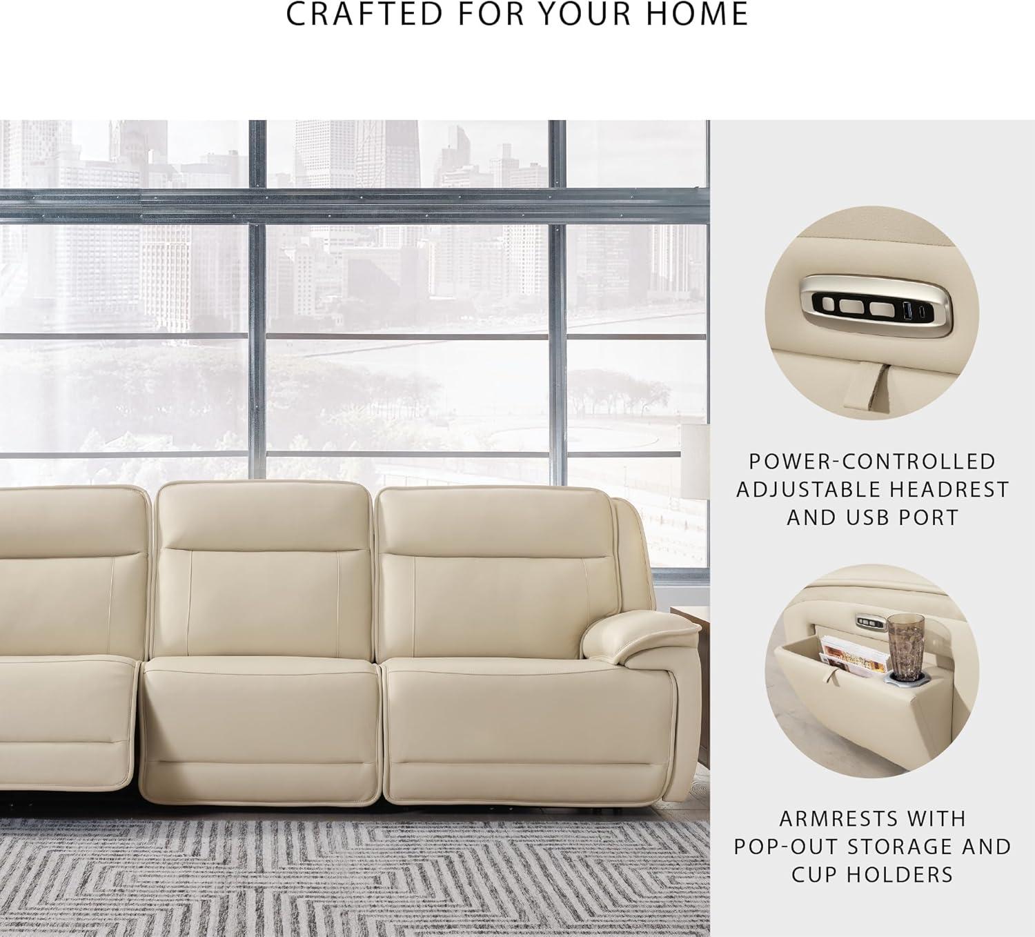 imageSignature Design by Ashley Double Deal Contemporary Leather Match 5Piece Power Reclining Sectional with Armrest USB Port and Storage Beige3Piece Power Reclining Sofa Sectional