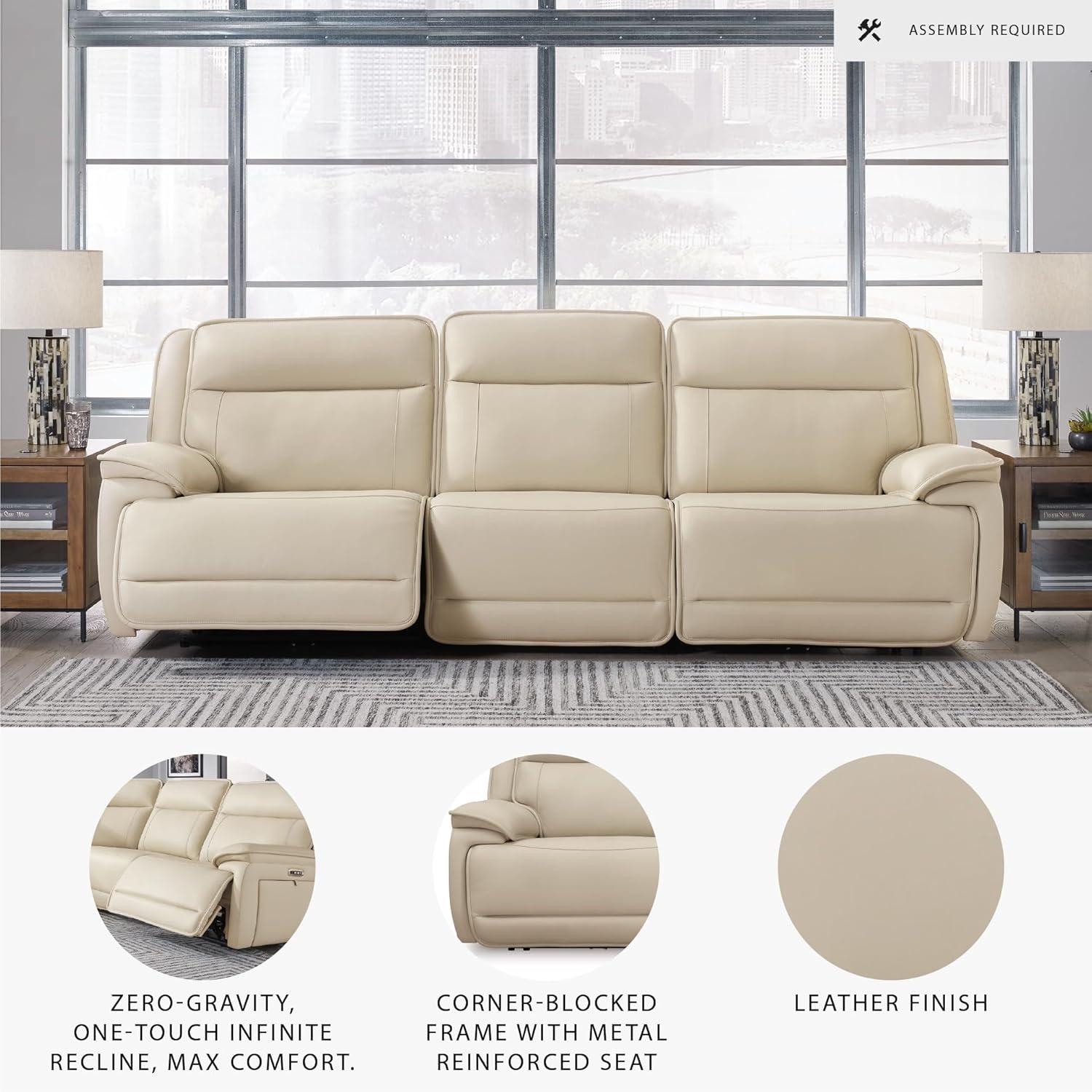 imageSignature Design by Ashley Double Deal Contemporary Leather Match 5Piece Power Reclining Sectional with Armrest USB Port and Storage Beige3Piece Power Reclining Sofa Sectional