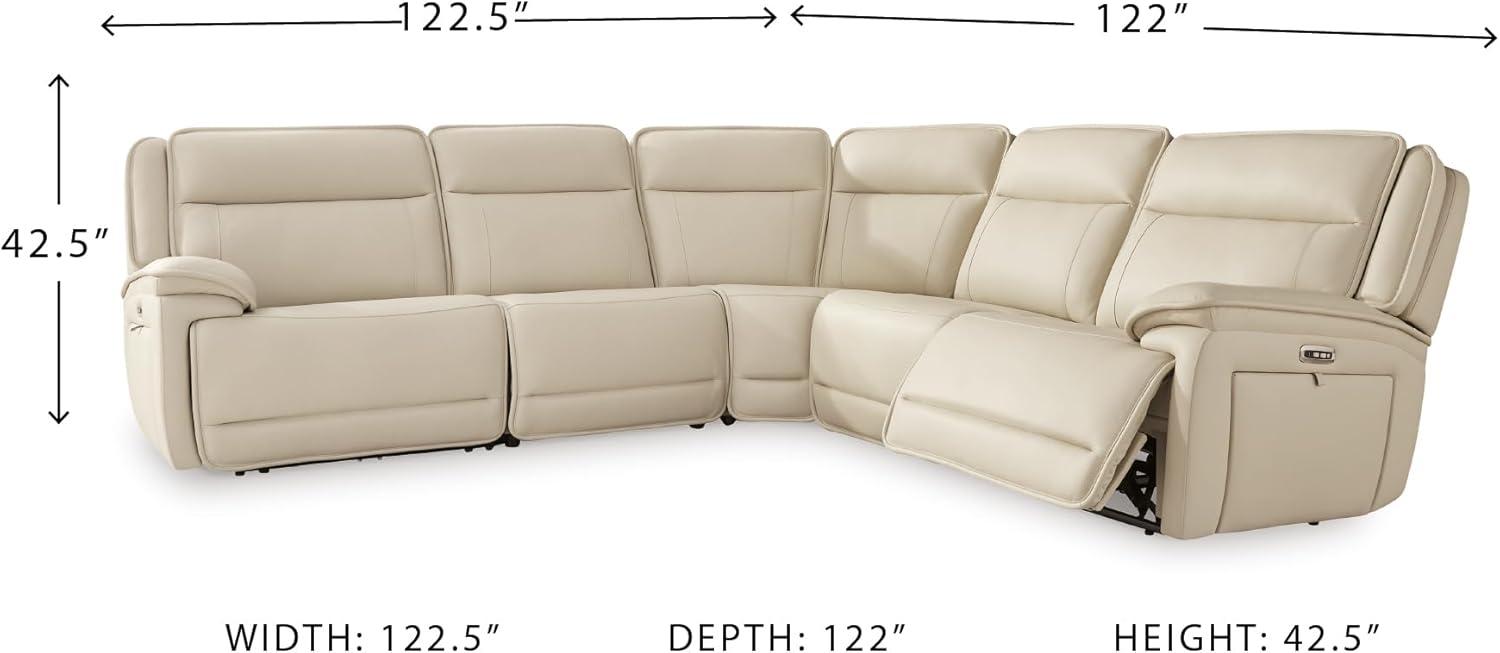 imageSignature Design by Ashley Double Deal Contemporary Leather Match 5Piece Power Reclining Sectional with Armrest USB Port and Storage Beige5Piece Power Reclining Sectional